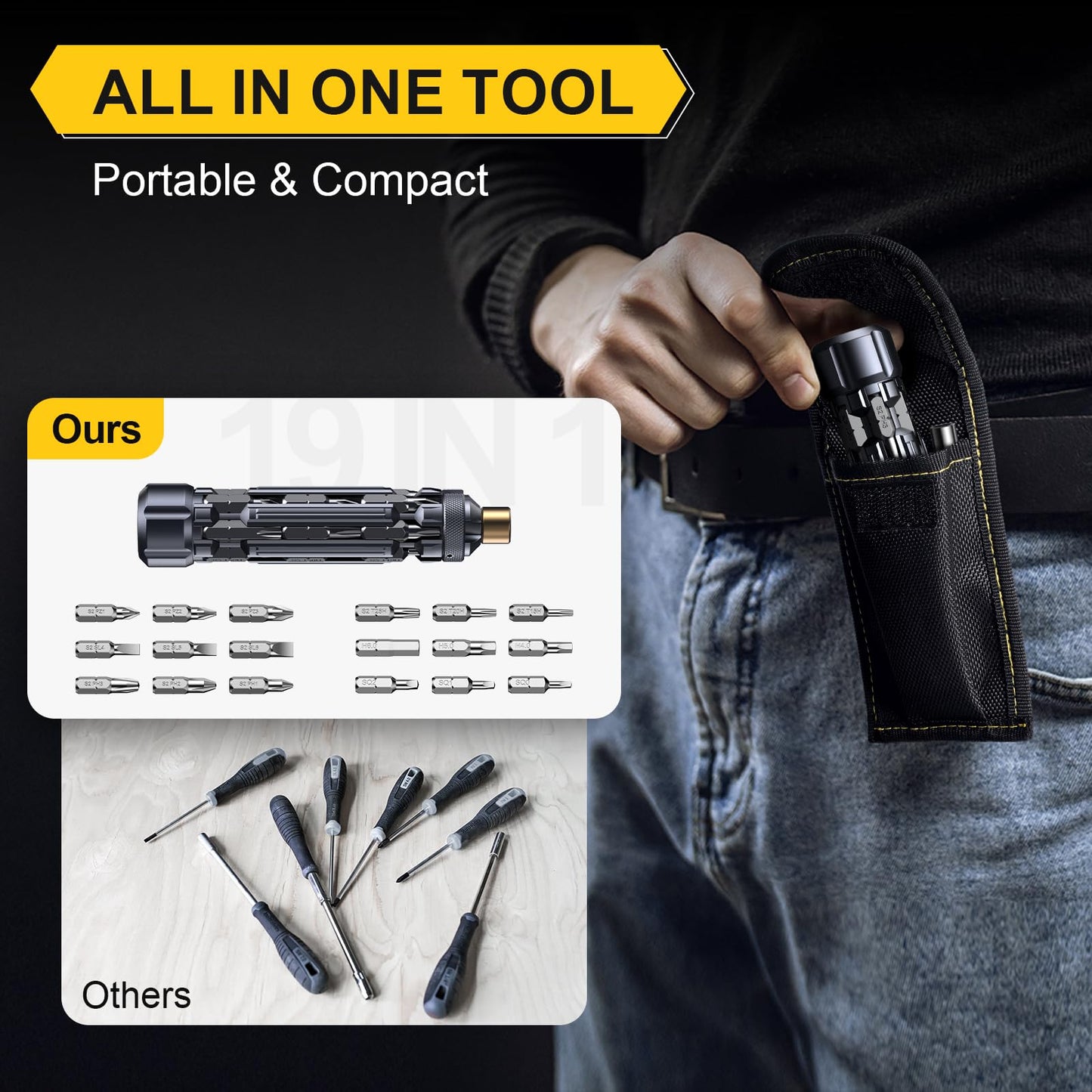 JOREST 19 in 1 Multibit Screwdriver Set, Unique Father Day Gifts for Men, Magnetic Multitool Screwdriver with Torx Hex Phillips Slotted, Repair Tool Kit for Computer Home Furnitures