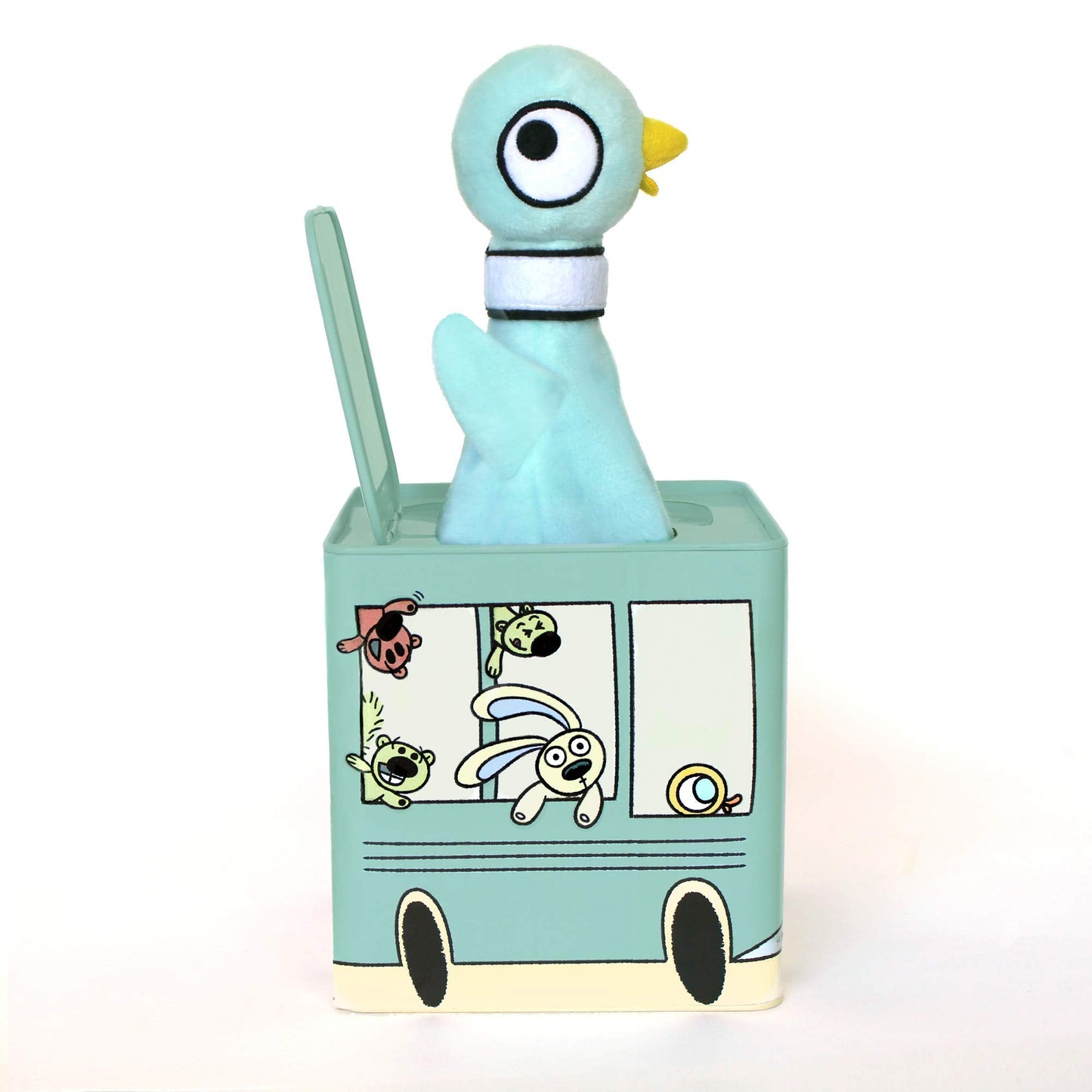 YOTTOY Mo Willems Collection | Jack-in-The-Bus Musical Box w/Pigeon Plush Toy - 5.5”x 5.5”x 5.5”