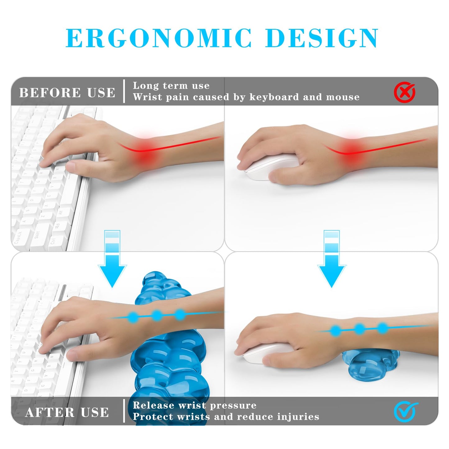 Gel Cloud Keyboard and Mouse Wrist Rest, Cute Wrist Support and Arm Support Keyboard Rest for Keyboard and Mouse Typing Pain Relief，Suitable for Office/Computer/Laptop/Gaming (Blue)