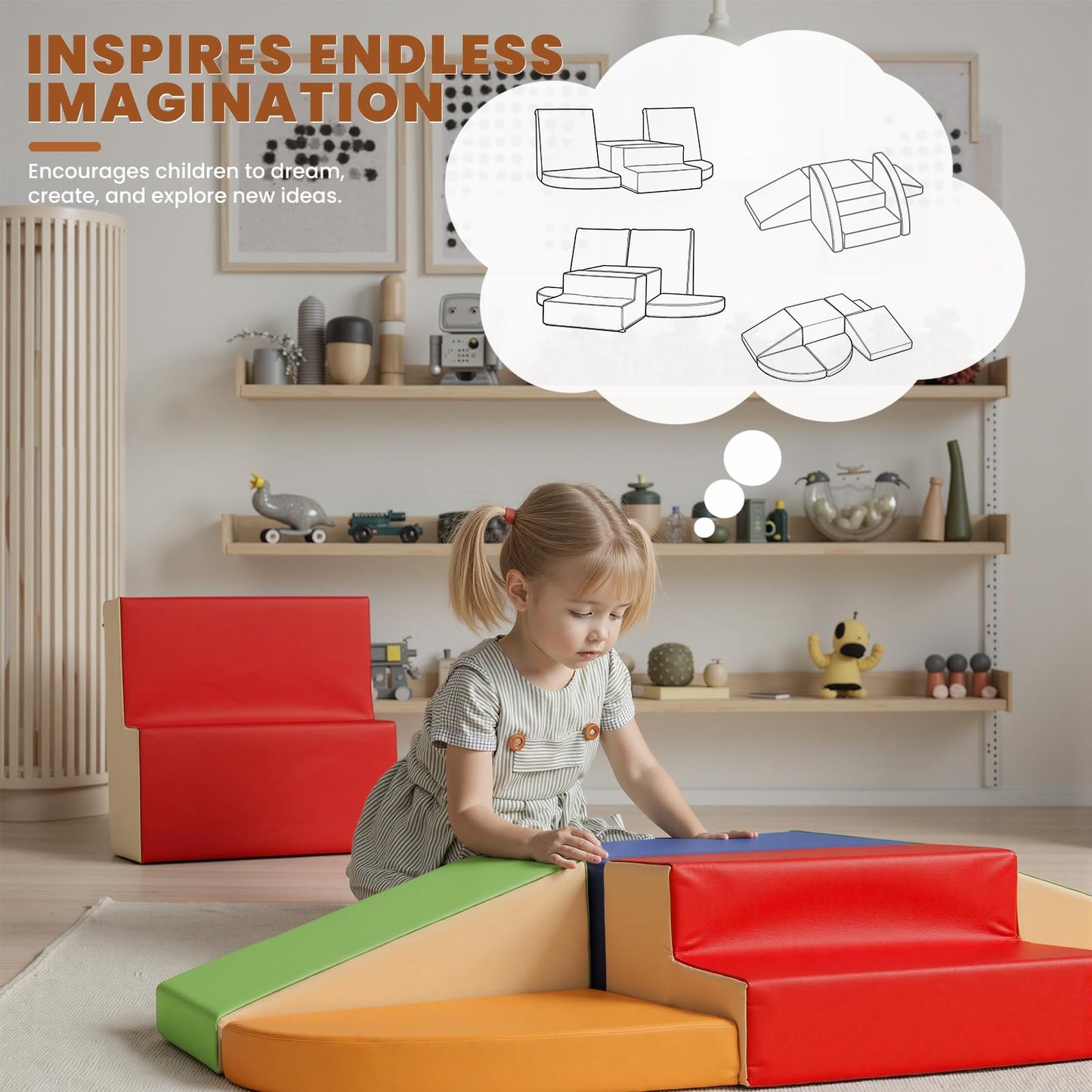 Hoohtoot Foam Climbing Blocks for Toddlers: 6-Piece Soft Play Set - PU Leather Climbing and Crawling Toys - Indoor Baby Learning Gym - Kids Play Structure for Birthday Gift