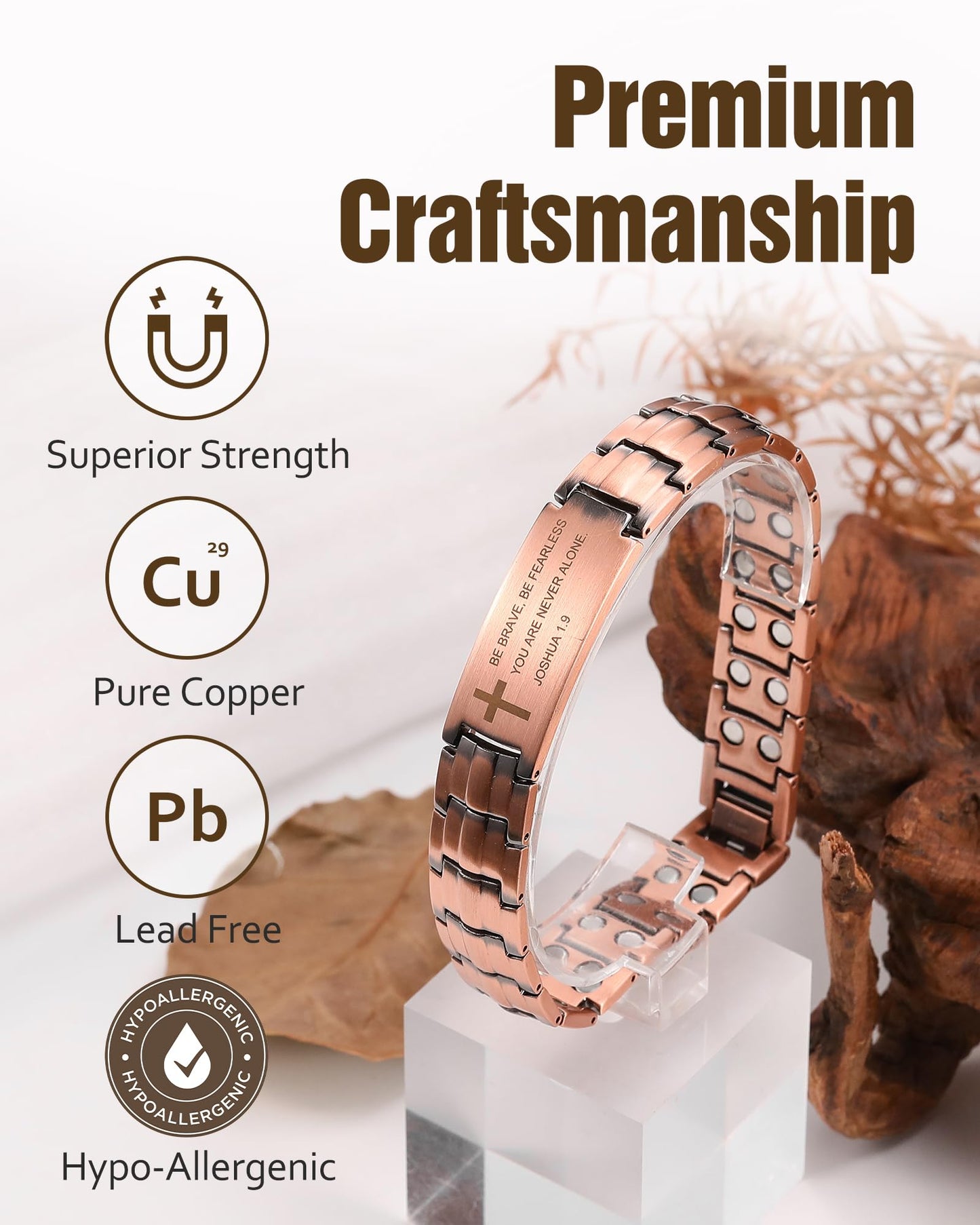 Jecanori 2X Copper Magnetic Bracelet for Men,Ultra Strength Pure Copper Cross Bracelet, Gift for Men