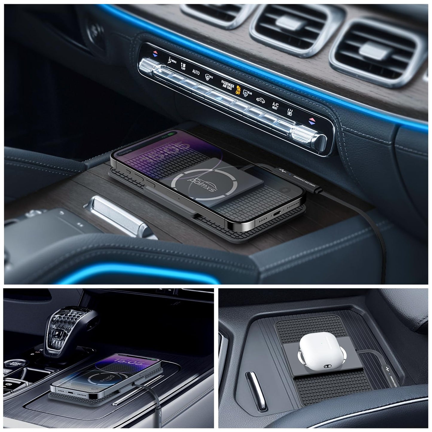 Magnetic Wireless Charger car Charging pad,POLMXS Fast Wireless Phone Charger Cell Phone Cordless Charging mat Compatible with iphone12/13/14/15 Series airpod (C11)