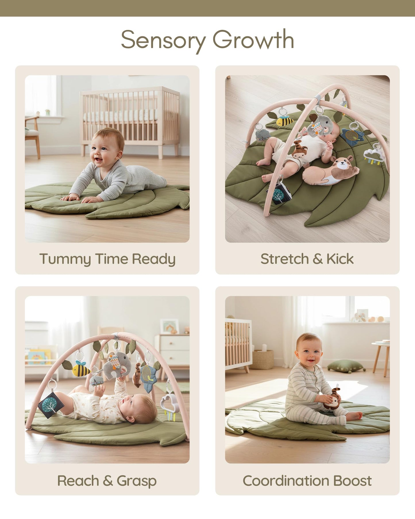 Infant Activity Center for Newborn to Develop Motor Cognition Leaves Leaf-Shaped Baby Play Gym & Activity Mat Extra Large Tummy Time Mat with 8 Detachable Toys