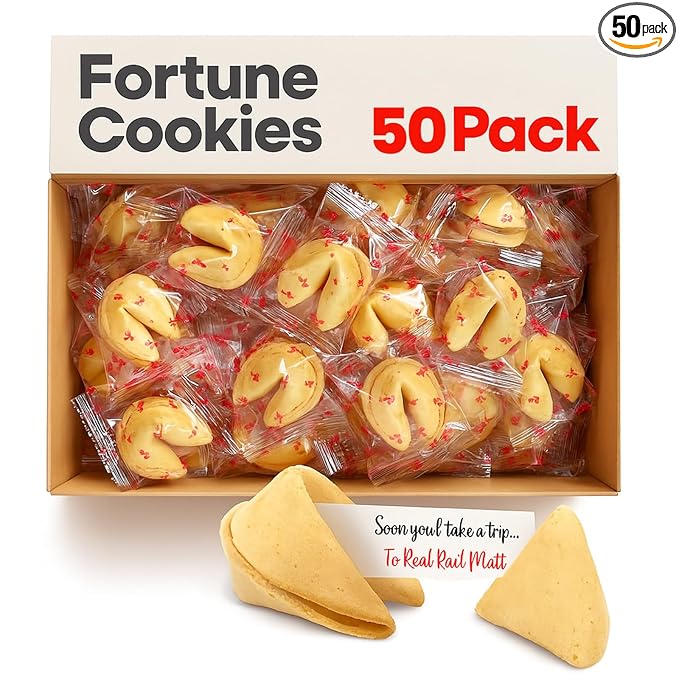 Fortune Cookies | Individually Wrapped Fortune Cookies for Christmas, Parties, Weddings, Events, and Celebrations with Fun Fortunes (50 Pack)