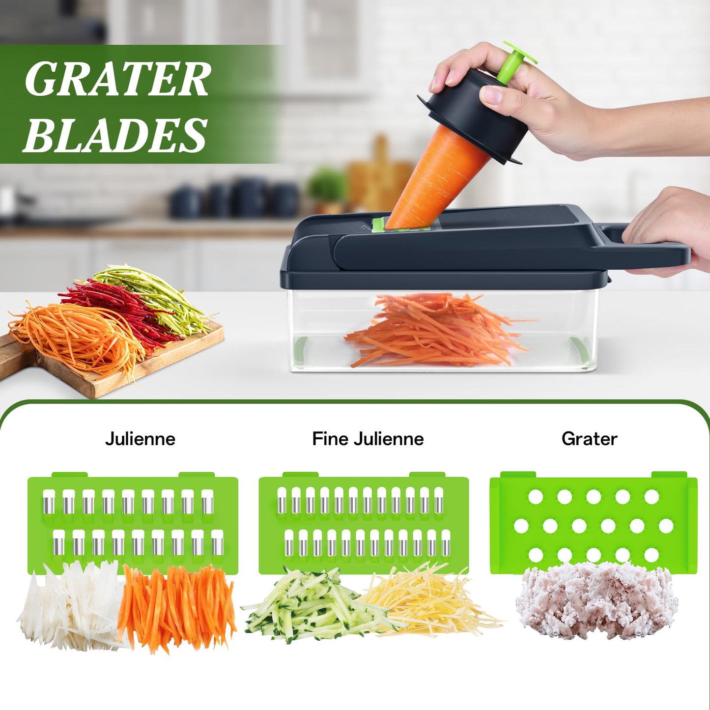 HomeHacks Vegetable Chopper Vegetable Cutter, 12 in 1 Kitchen Gadget, Dicer, Slicer, Onion Cutter, Salad, Cheese Grater & Egg Separator - Multi-Functional Veggie Chopper Lid with Handle (Green)