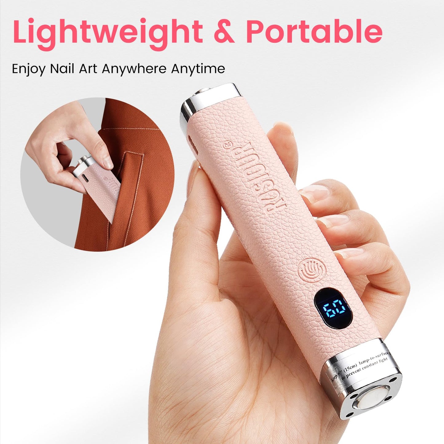 Rosiour Handheld Mini UV Light for Nails: Flash Cure UV Led Nail Lamp with Cat Eye Magnet- Hand Held Fast Dry Single UV Lamp Pen with Auto Sensor for Manicure Home Salon (Pink)
