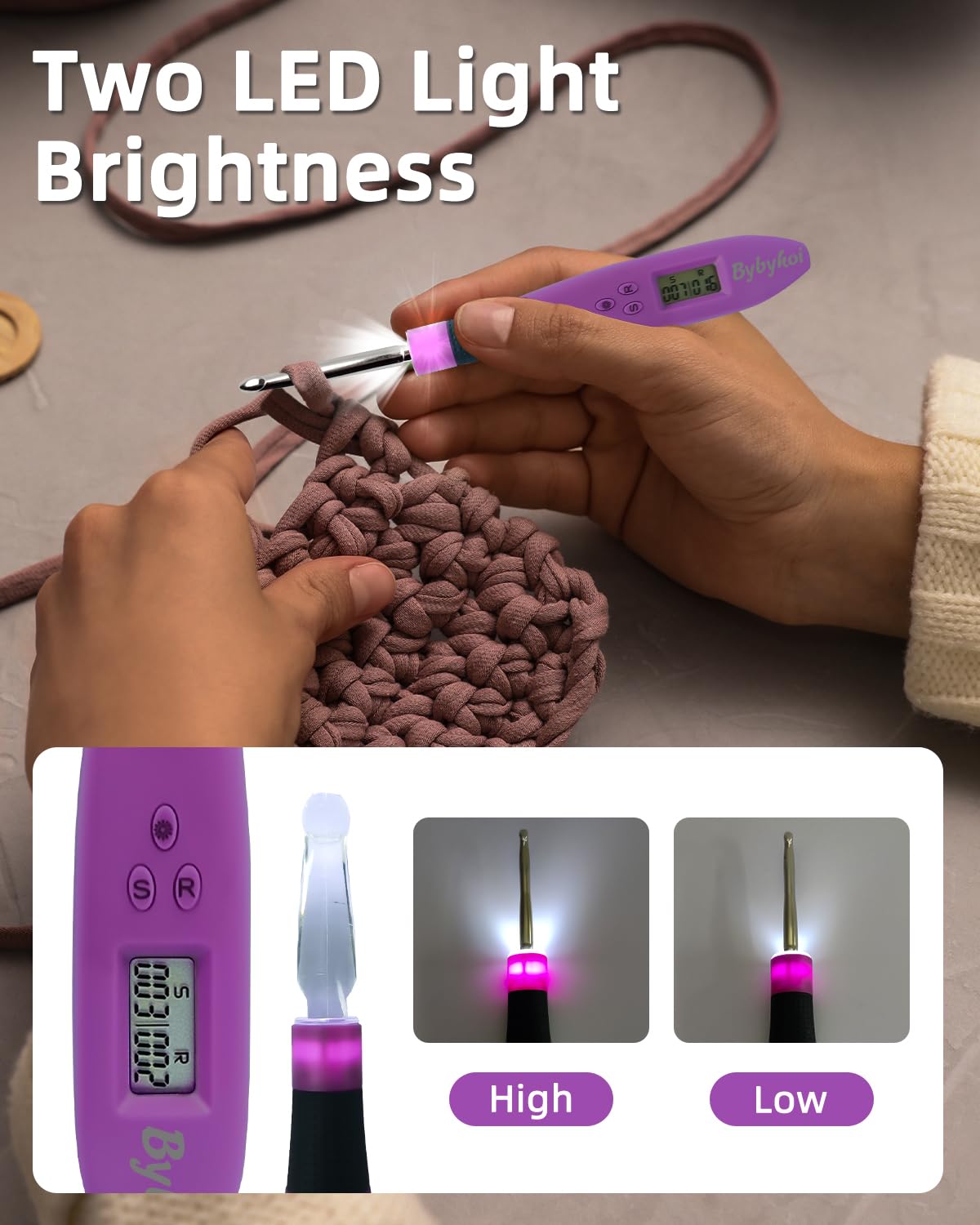 Light Up Crochet Hooks Set-18 Sizes Digital Crochet Hook with Counter 2.0~14.0mm, Ergonomic Lighted Crochet Hooks for Stitch & Row Counting