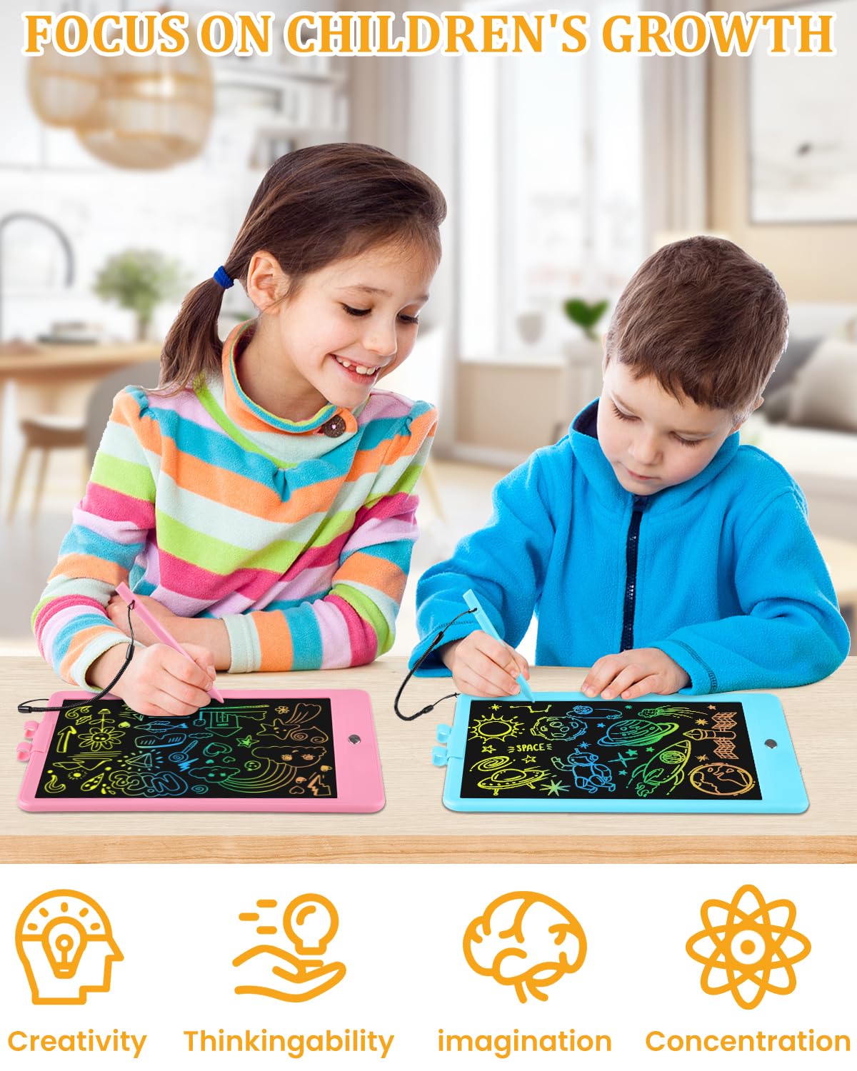 SplashNSpray Writing Tablet, 2pack LCD Drawing Tablet for Kids, Colorful Toddler Doodle Board, Erasable Reusable Electronic Drawing Pads, Educational and Learning Toy for 3+ Years Old Kids 8.5inch