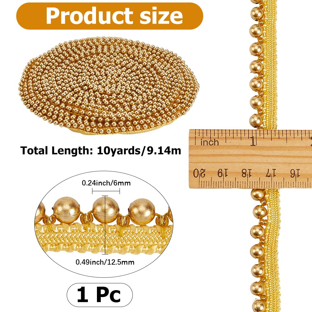 CABODYALS 1/2 Inch 10 Yards Gold Woven Ball Bead Tassel Trim Braid Fringe Edging with Beads Golden Lace Decorative Edge Trimming Polyester Ribbon for Sewing Making Party Wedding DIY Craft Supplies