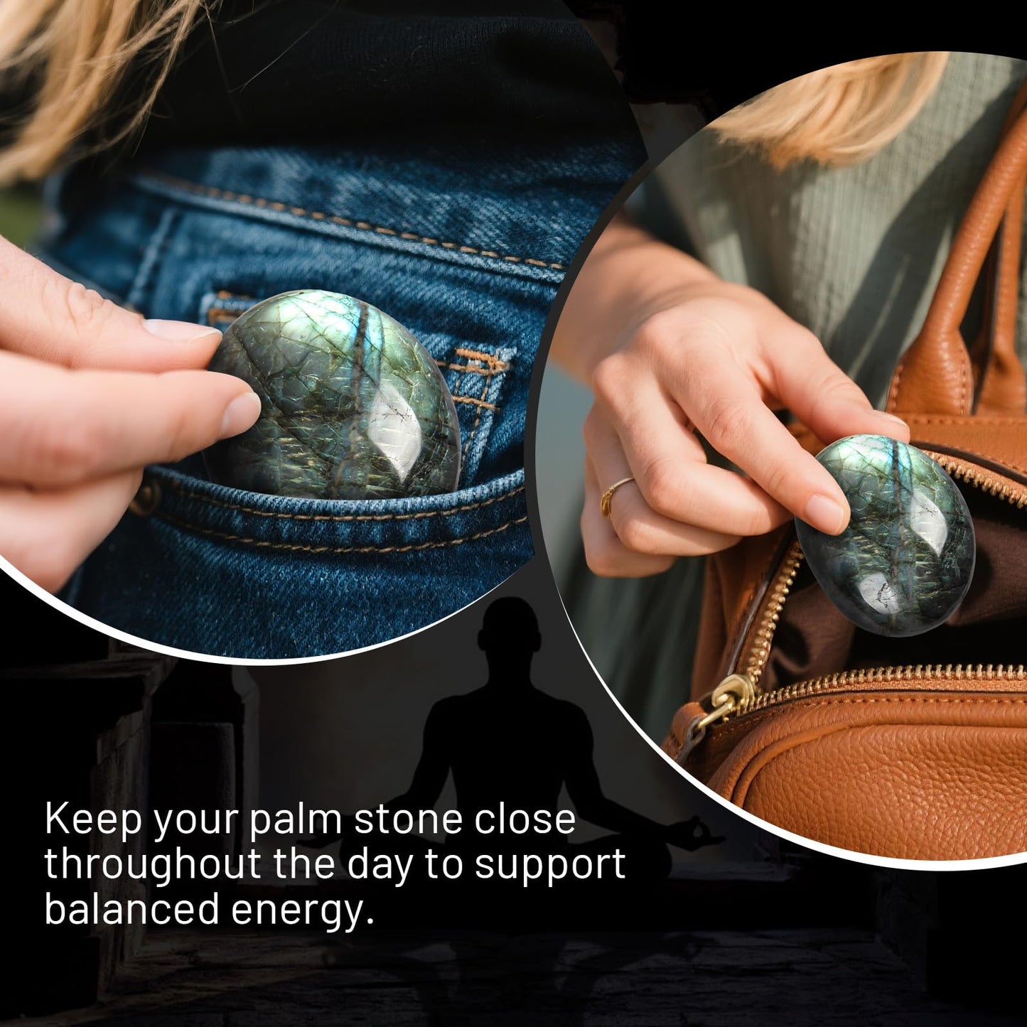 Orientrea Labradorite Palm Stone-1 Pc Labradorite Pocket Energy Stone, Smooth Healing Crystal Worry Stones