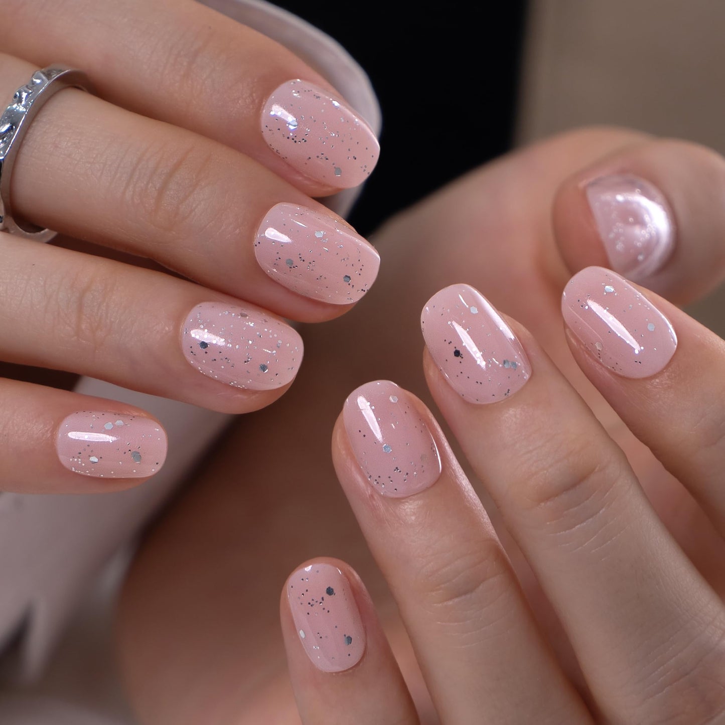 CurvLife Soft Gel Press On Nails Extra Short Square, 32 PCS Fake Nails Kit with Glue & Adhesive Tabs, Salon Quality Reusable Stick On Nails (Blush Confetti)