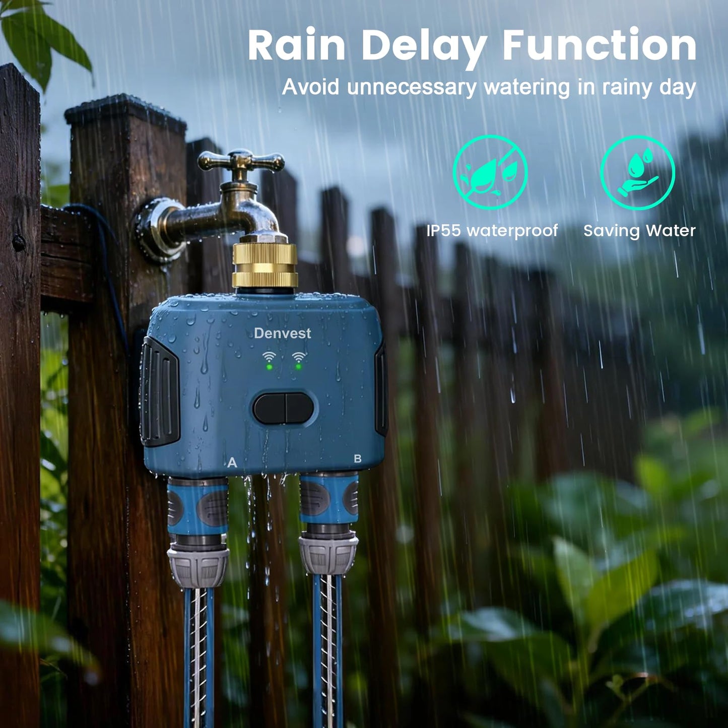 WiFi Water Timer for Garden Hose with Brass Inlet,Smart Hose Timer with WiFi Hub, APP & Voice Control,Up to 20 Watering Plans, 2-Zone Sprinkler Drip Irrigation System Controller for Yard Lawn Watering