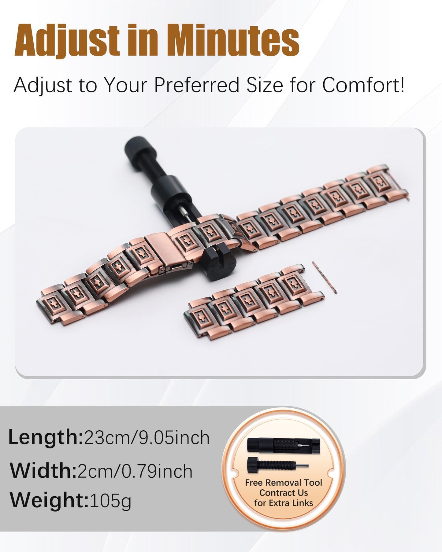 Jeracol Pure Copper Bracelet for Men, 3X Strength Magnetic Copper Cross Bracelets for Men with 3500 Gauss Magnets, Adjustable Length with Sizing Tool