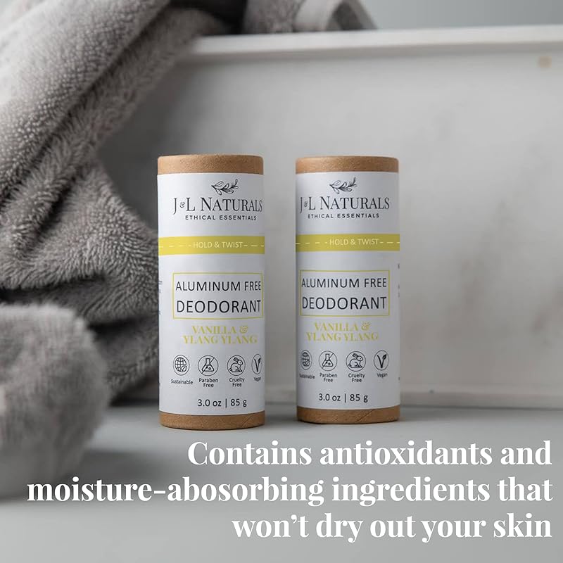 J&L Naturals Aluminum Free Deodorant for Men & Women | 100% Natural Ingredients With Coconut Oil, Shea Butter, & Essential Oils | Sustainable, Eco-Friendly (Vanilla & Ylang Ylang, 3.0 Oz (Pack of 2))