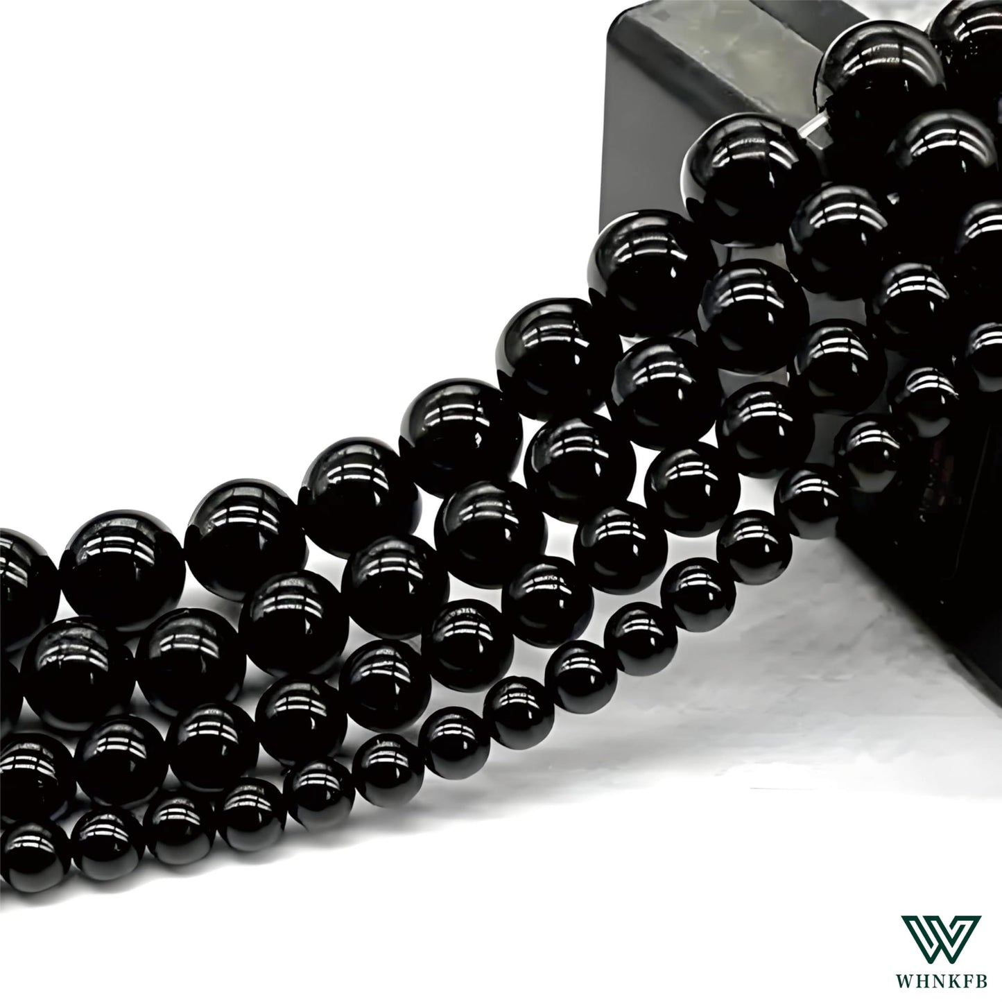 WHNKFB 8mm 50PCS Natural Black Onyx Round Beads, Smooth Polished Agate Loose Beads for Jewelry Making Craft - 4mm 6mm 8mm 10mm Options with Free Elastic Cord