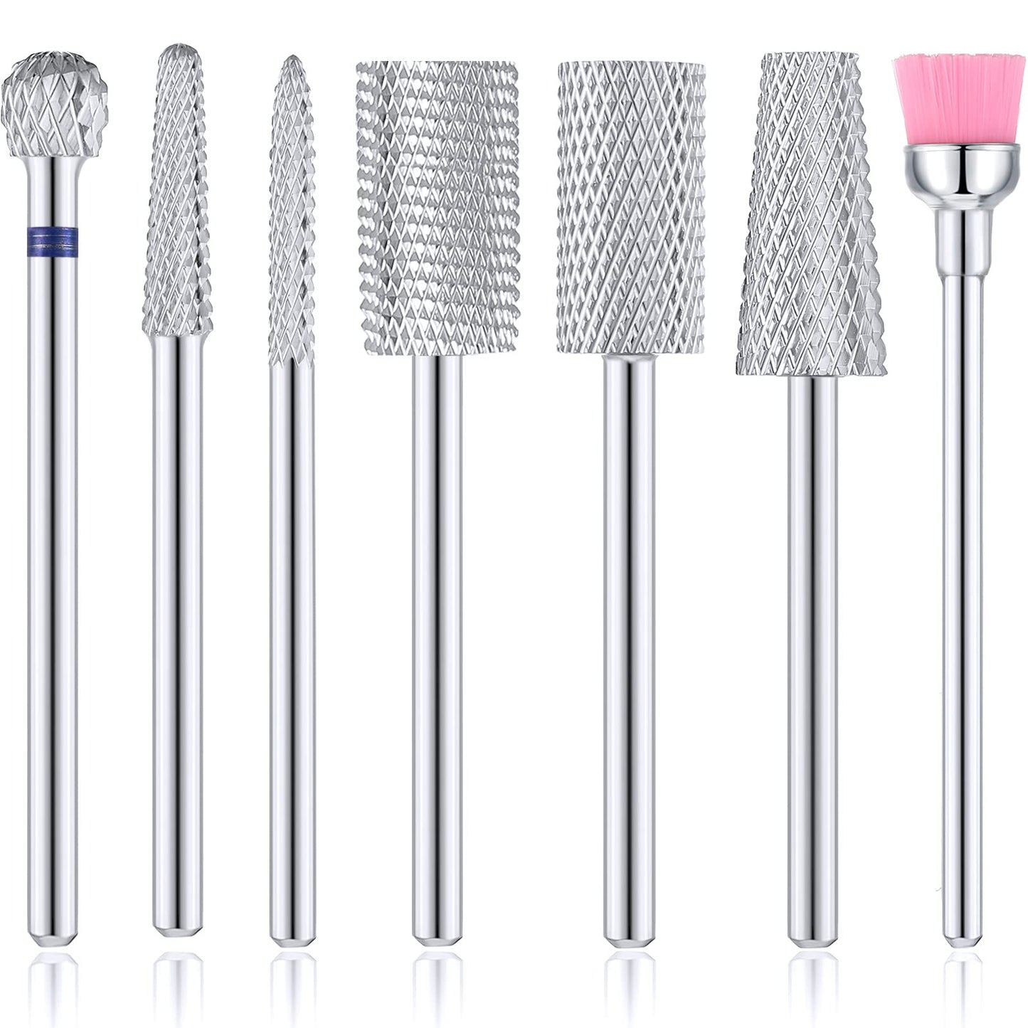 Hestya 7 Pieces Nail Drill Bits Set Tungsten Carbide Drill Bits for Nails Electric File 3/32 Inch Diamond Manicure Pedicure Cuticle Remover Tools for Acrylic Gel fingernail Salon(Silver)