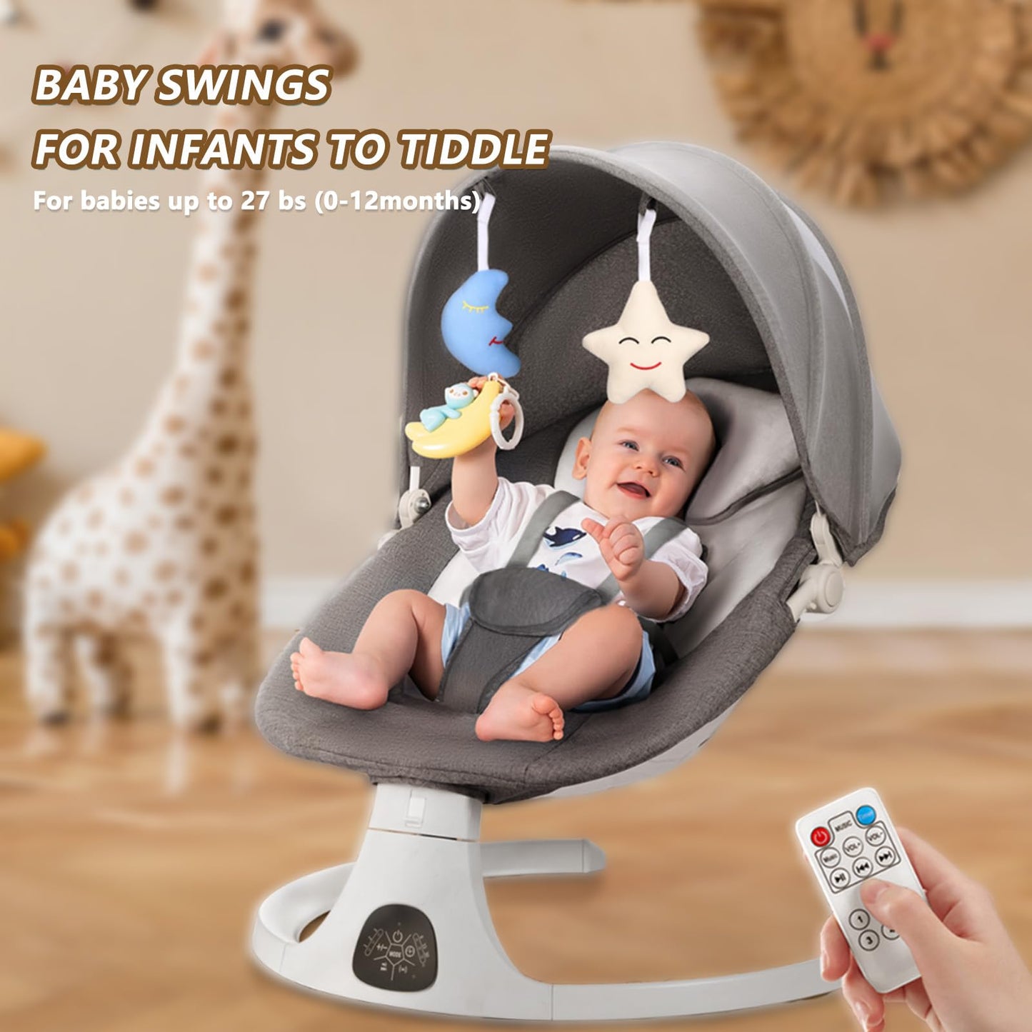 Baby Swing for Infants, Bluetooth Infant Swing with Music Speaker, Bluetooth Touch Screen/Remote Control Timing Function with 5 Speeds, 3 Seat Positions,10 Music, 5 Point Harness Belt