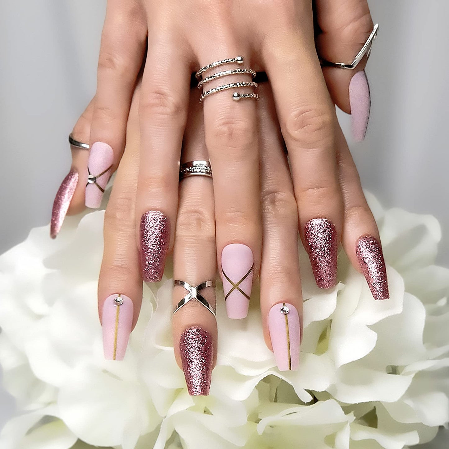 Hypnaughty Press On Nails - Pink Fantasy & Noir Coffin, Trendy & Salon Quality Reusable Nails With Kit