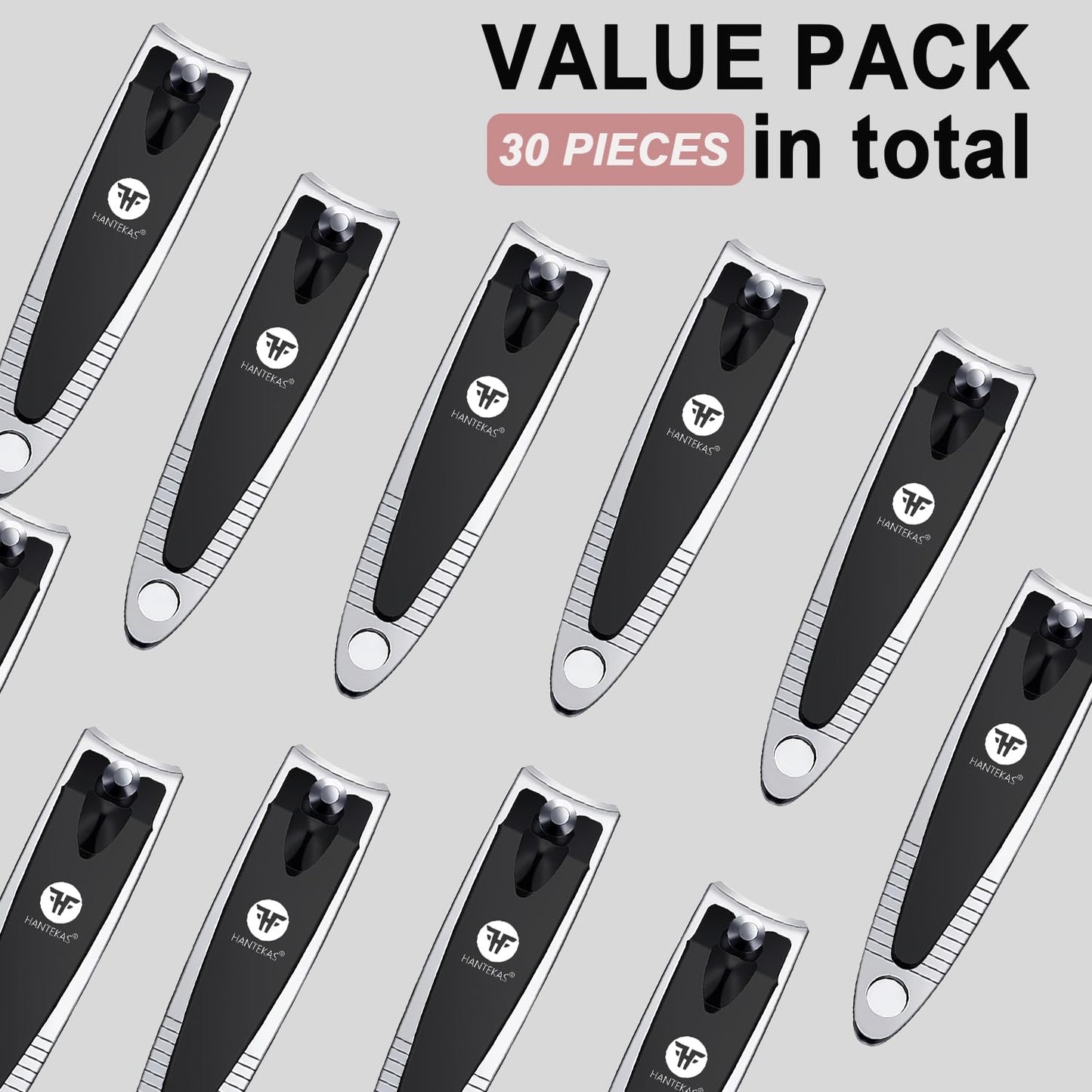 HANTEKAS 30 Pieces Fingernail Nail Clipper Bulk Blak Sliver Portable Toenail Clippers Cutter Set