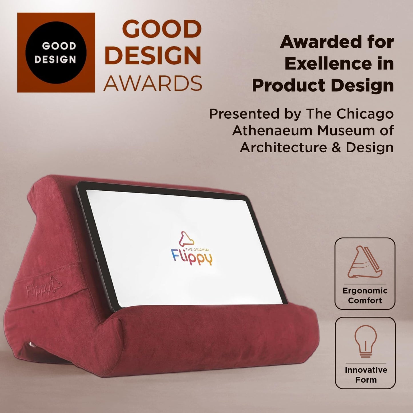 Flippy Original Tablet Pillow Stand & iPad Holder, Gift for Book Lovers & Readers, Multi-Angle Stand with Storage for Lap, Desk & Bed, Compatible with Kindle, Fire, iPad & Samsung, Nebbiolo