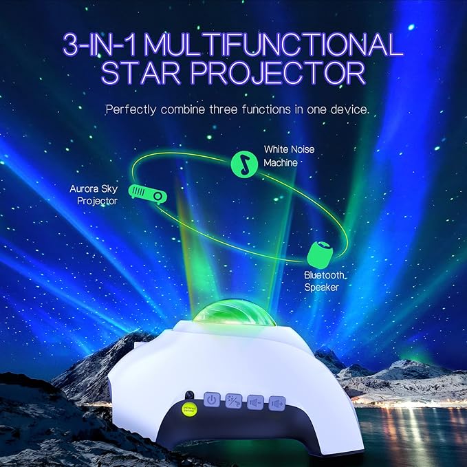 Northern Galaxy Light Aurora Projector with 33 Light Effects, Night Lights LED Star Projector for Bedroom Nebula Lamp, Remote Control, White Noises, Bluetooth Speaker for Parties(White)