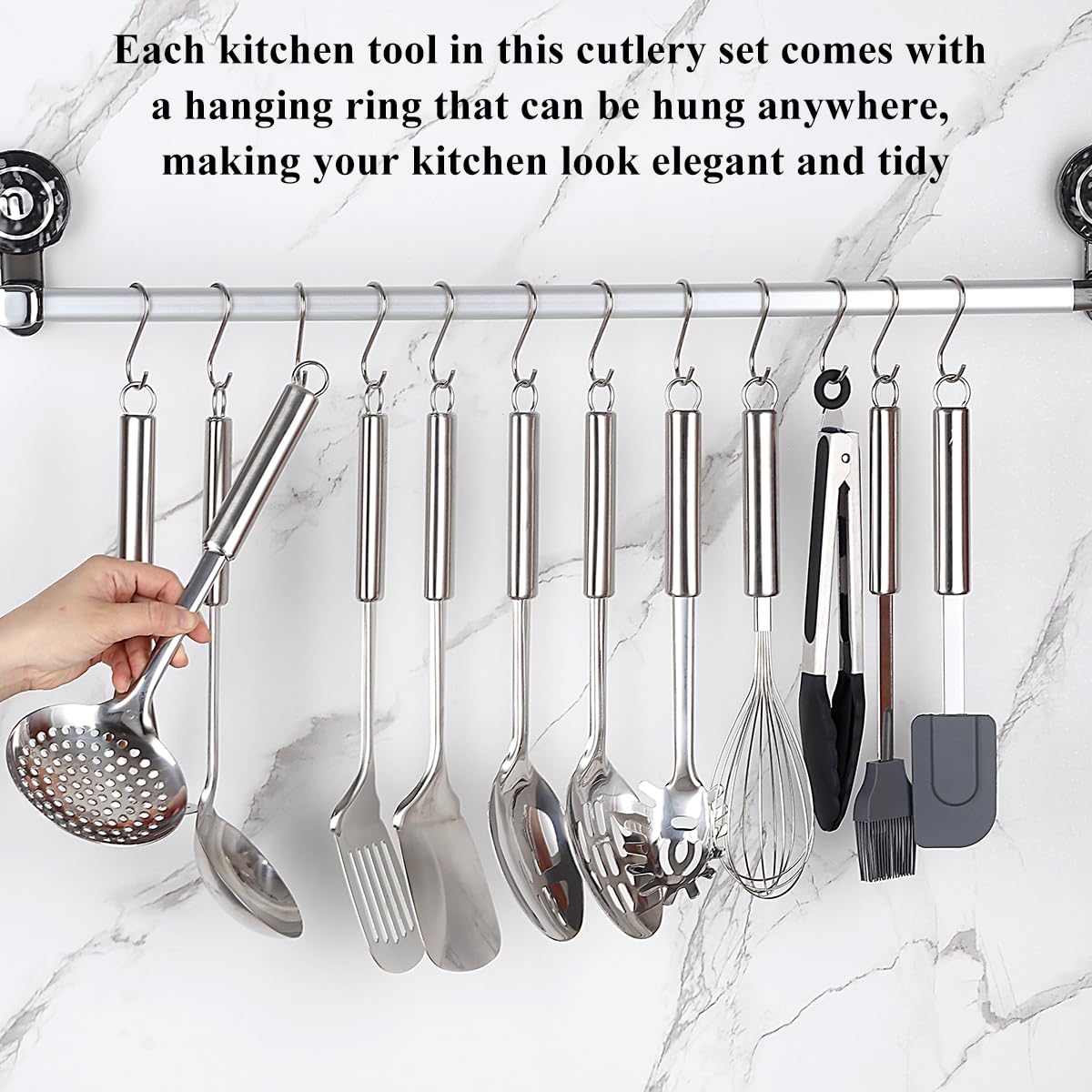 Reanea Kitchen Utensils Set, 39 Pieces Stainless Steel Cooking Utensils Set, Spoon Spatula Set with Sturdy Stainless Steel Utensil Holder, Dishwasher Safe