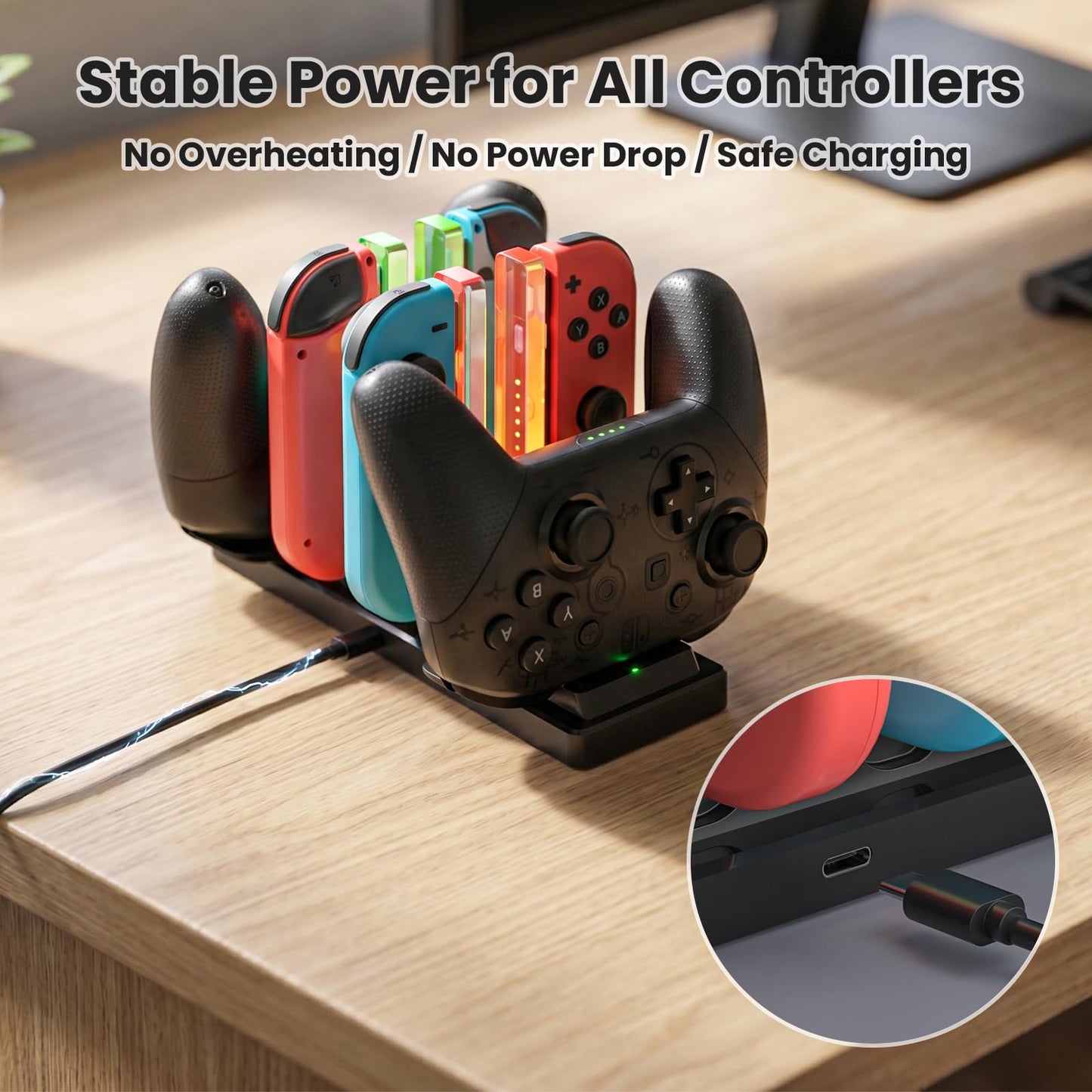 Controller Charger Dock for Nintendo Switch – 6 in 1 Charging Station for 4 Joy-Cons & 2 Pro Controllers, LED Indicator, Quick USB Charging, Not Compatible with Switch 2 Joycon