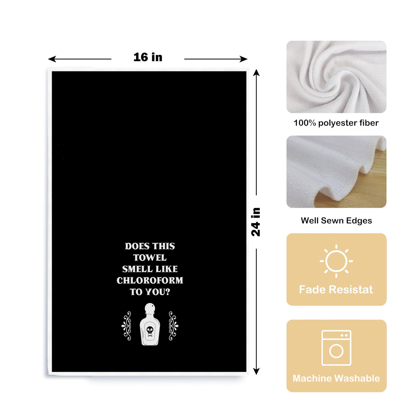 Qpenm Funny Kitchen Dish Towels -Funny Black Bathroom Hand Towel Decor, Gothic Bathroom Towel, Witchy Tea Towel 16 X 24 in