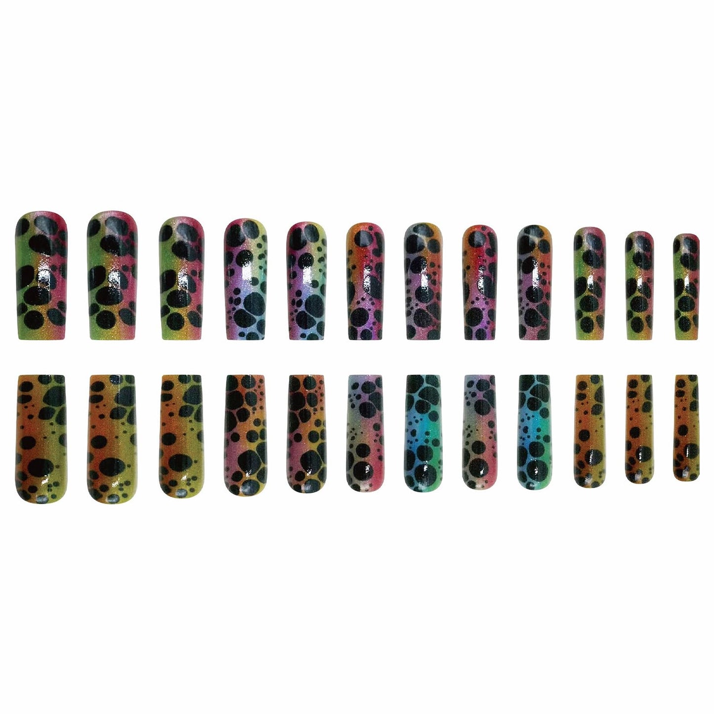 MISUD Press on Nails - Long Square Fake Nails with Colorful Ombre, Acrylic Black Tortoise Shell Design 24 pcs