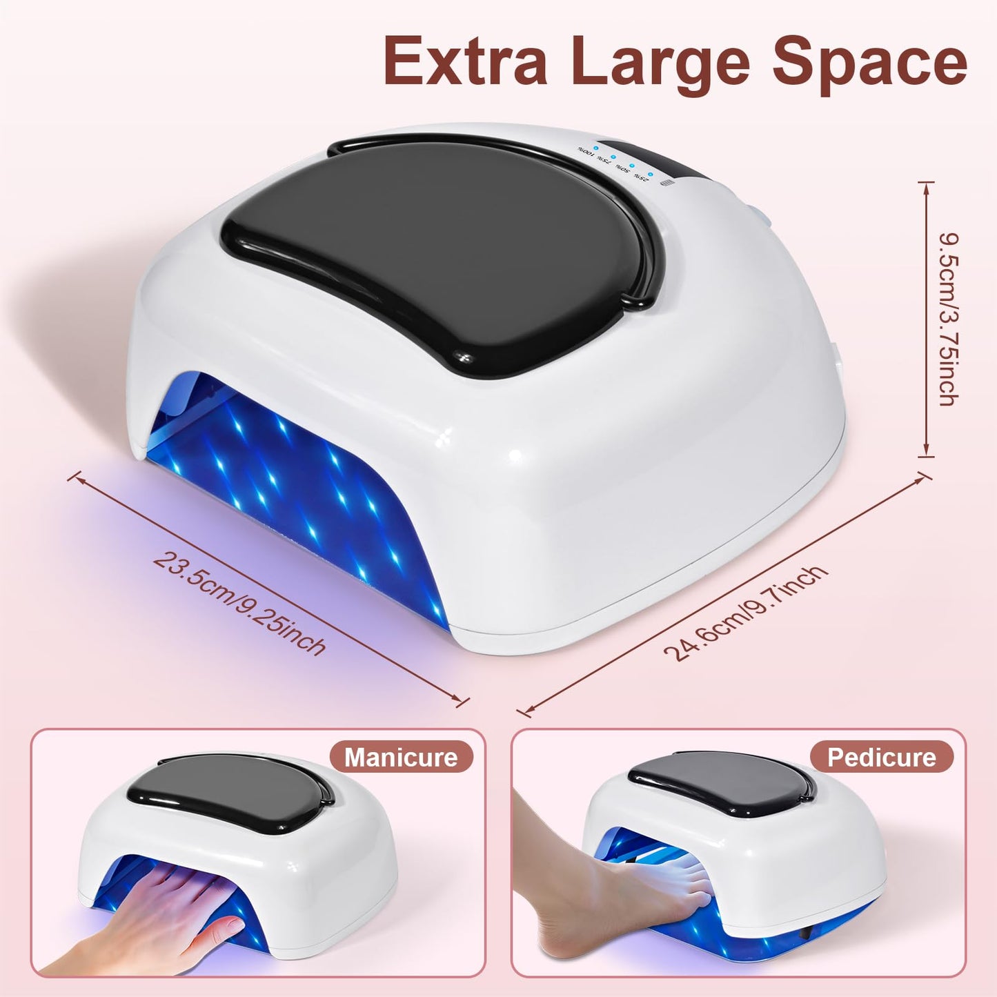 Ludysic Professional Rechargeable 96W UV LED Nail Lamp, Cordless Nail Dryer with 4 Timer Settings, Smart Sensor, Removable Metal Base Fast Curing Lamp for Salon and Home,White&Black