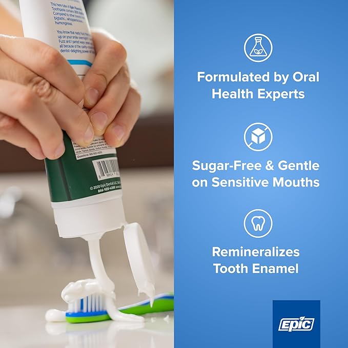 Epic Dental Xylitol Fluoride Toothpaste for Adults - SLS-Free Spearmint with 31% Xylitol - Oral Care for Dry Mouth, Fresh Breath & Enamel Health - Vegan, Gluten-Free - 4.9oz (2-Pack)