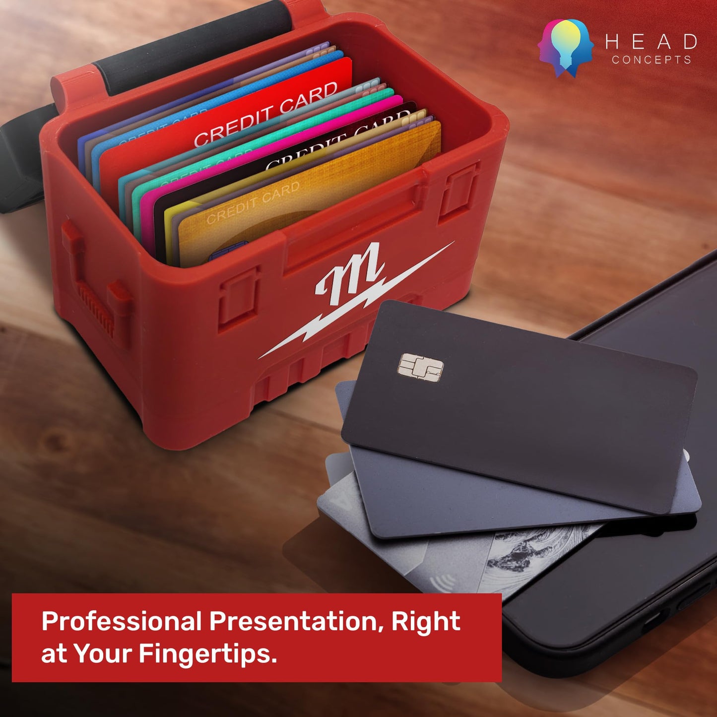 Head Concepts Tool Box Business Card Holder for Milwaukee Tools Enthusiasts - Durable Packout Design for Office and Workshop Organization - Professional and Functional