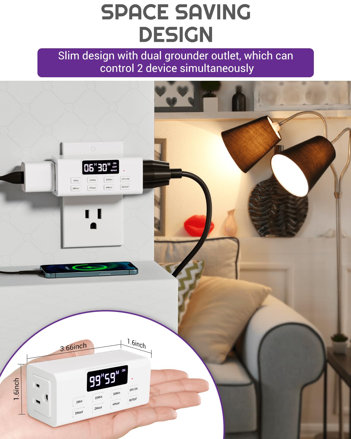 Indoor Countdown Timer Outlet, NEARPOW Auto Shut Off Timers with Large Screen,Customize Countdown,Repeat and Memory Function, Plug In Timers for Electrical Outlet for Charger Lights, 3-Prong 15A/1875W