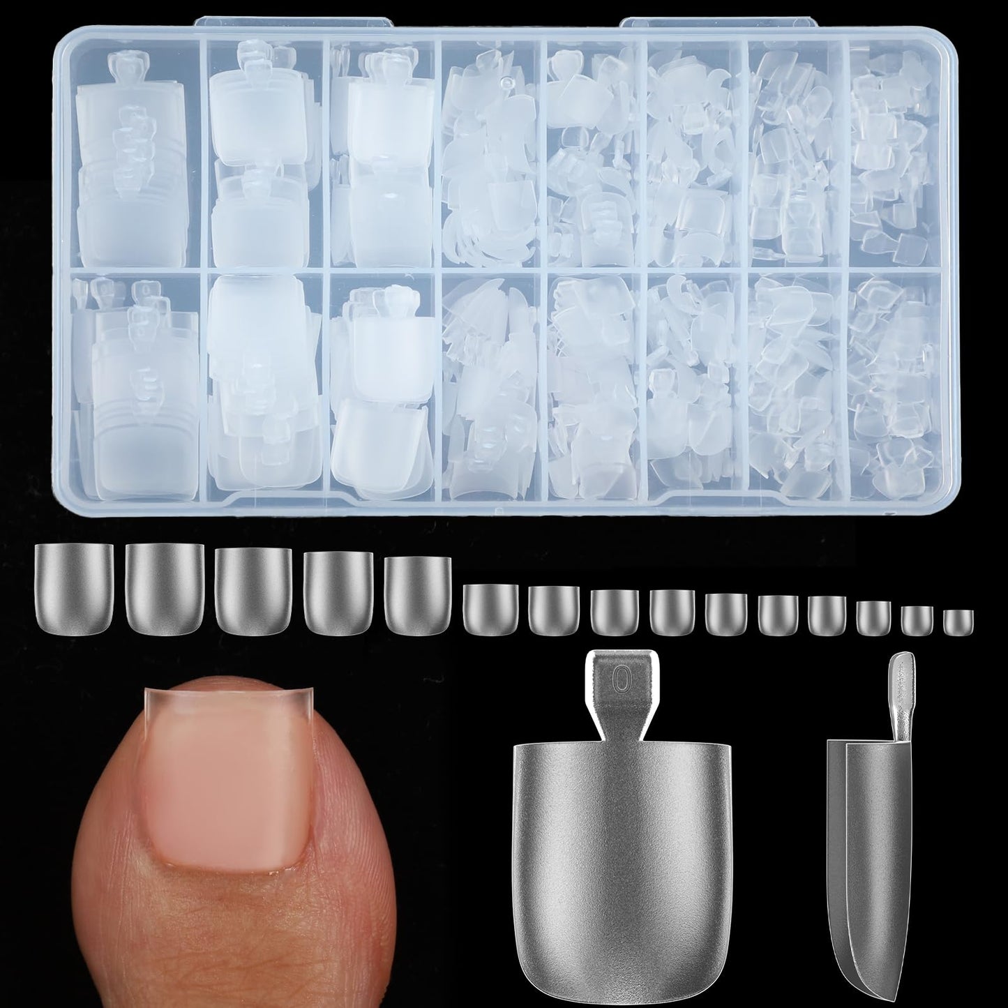 ASONRL 300 Pcs Gel X Toe Nail Tips, 15 Sizes Extra Wide Large Toenail Tips Full Cover, Matte Clear No-file Needed, DIY Artificial Nails for Toes, Square Shape False Toenails Tips