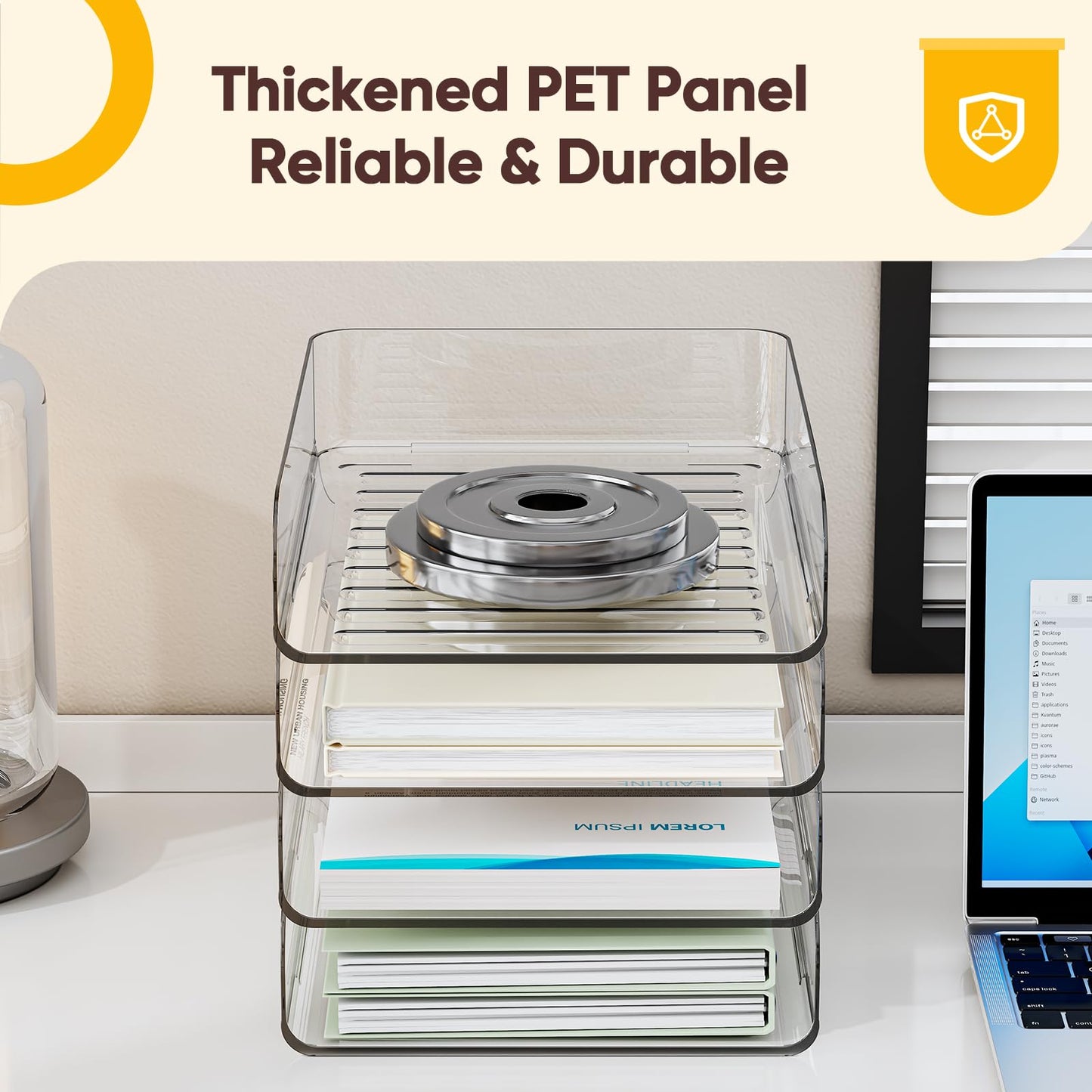 HIYOHIYO Office Acrylic Clear A4 Paper Organizer for Desk, Stackable Office Desk Paper Organizer, Large Capacity Desktop Papers Tray Holder, Organizer for A4 File Folder, 4 Tier Vertical Style