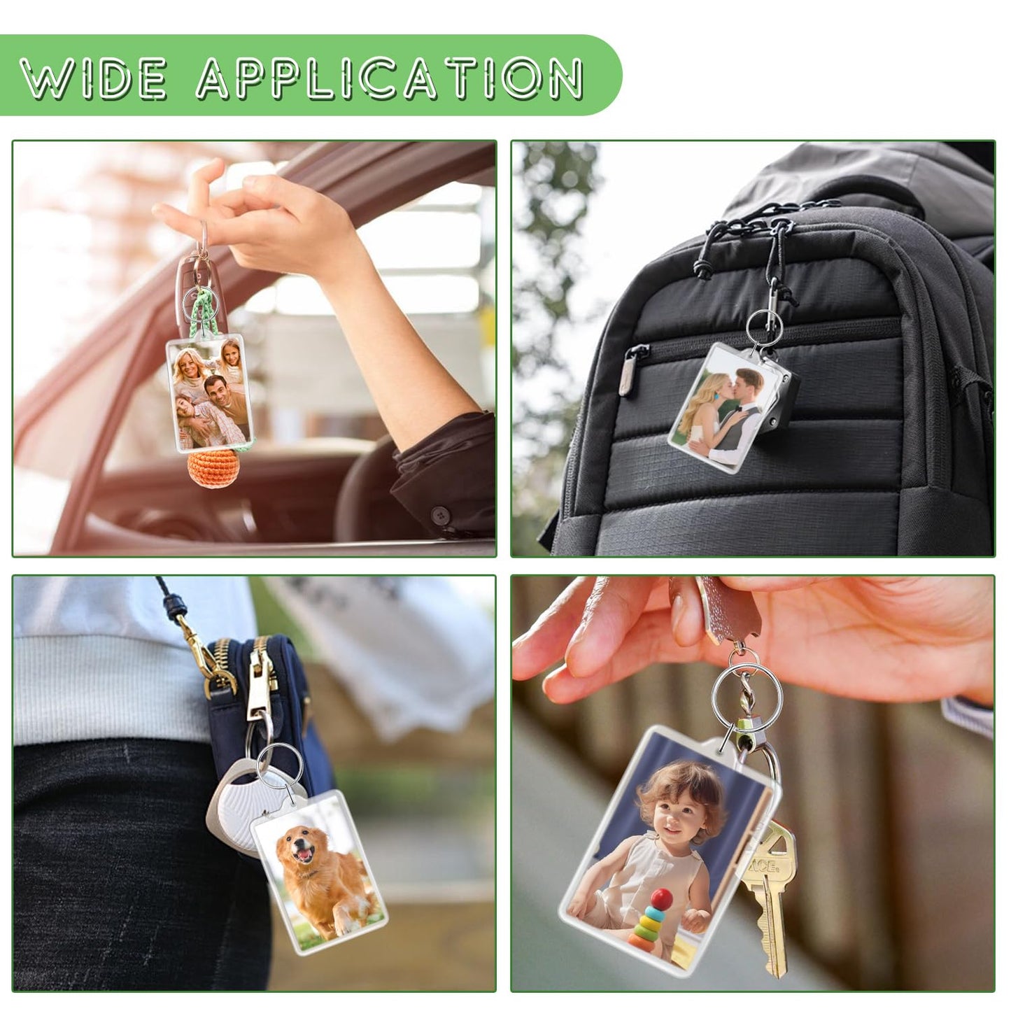 60 Pcs Acrylic Photo Frame Keychain Transparent Photo Insert Blank Keychain Rectangle Picture Frame Keyring Holder for Men Women DIY Projects - Large 7.6*5.1cm/3*2inch