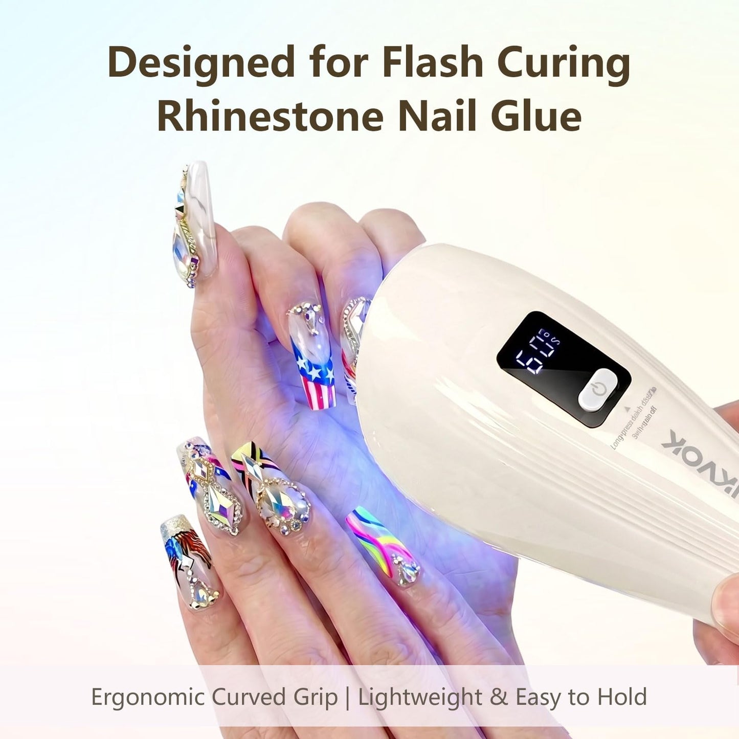 PNKVOK Rechargeable Flash Cure Nail Lamp, Handheld UV LED Nail Dryer for Rhinestones Glue, Little Whale Portable Cordless Light with Infrared Sensor, 30s/60s Timer, 5 LED Beads, for Gel Nails