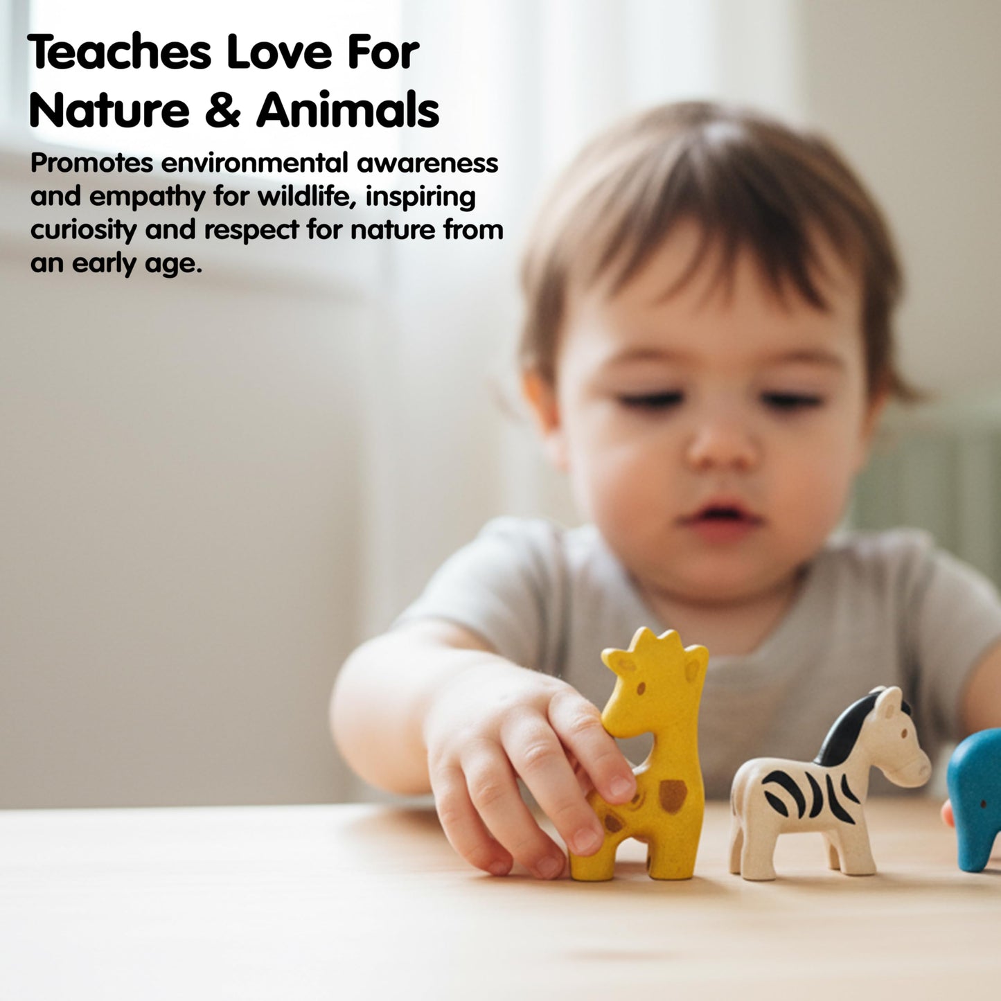 PlanToys® Wild Animals Set Wooden Montessori Imaginative and Creative Play Toy | Language, Social Development and Coordination Activity | Eco Friendly Safari Animal Figurine Set
