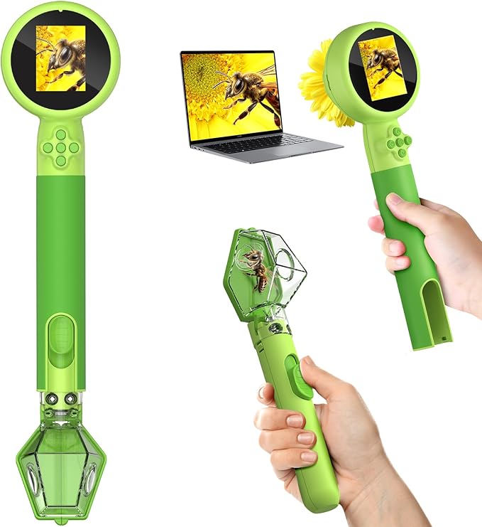 Microscope for Kids with Bug Catcher, 1080P HD Digital Handheld Portable Kids Microscope, 2 in 1 STEM Science Educational Learning Kit Christmas Birthday Gifts Toys for 3-15 Boys & Girls (Green)