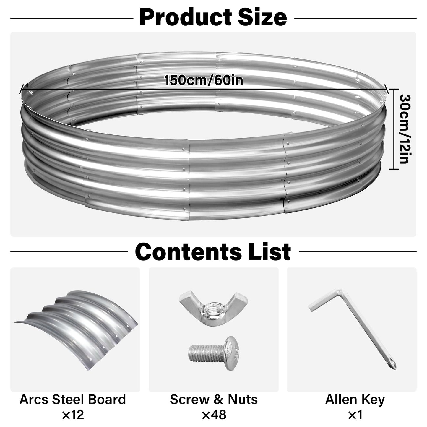 TATAANTY Galvanized Steel Planter Raised Bed - 12 Inch Raised Height 5FT (60 Inch) Large Portable Heavy Duty for Outdoor Backyard, Patio & Camping