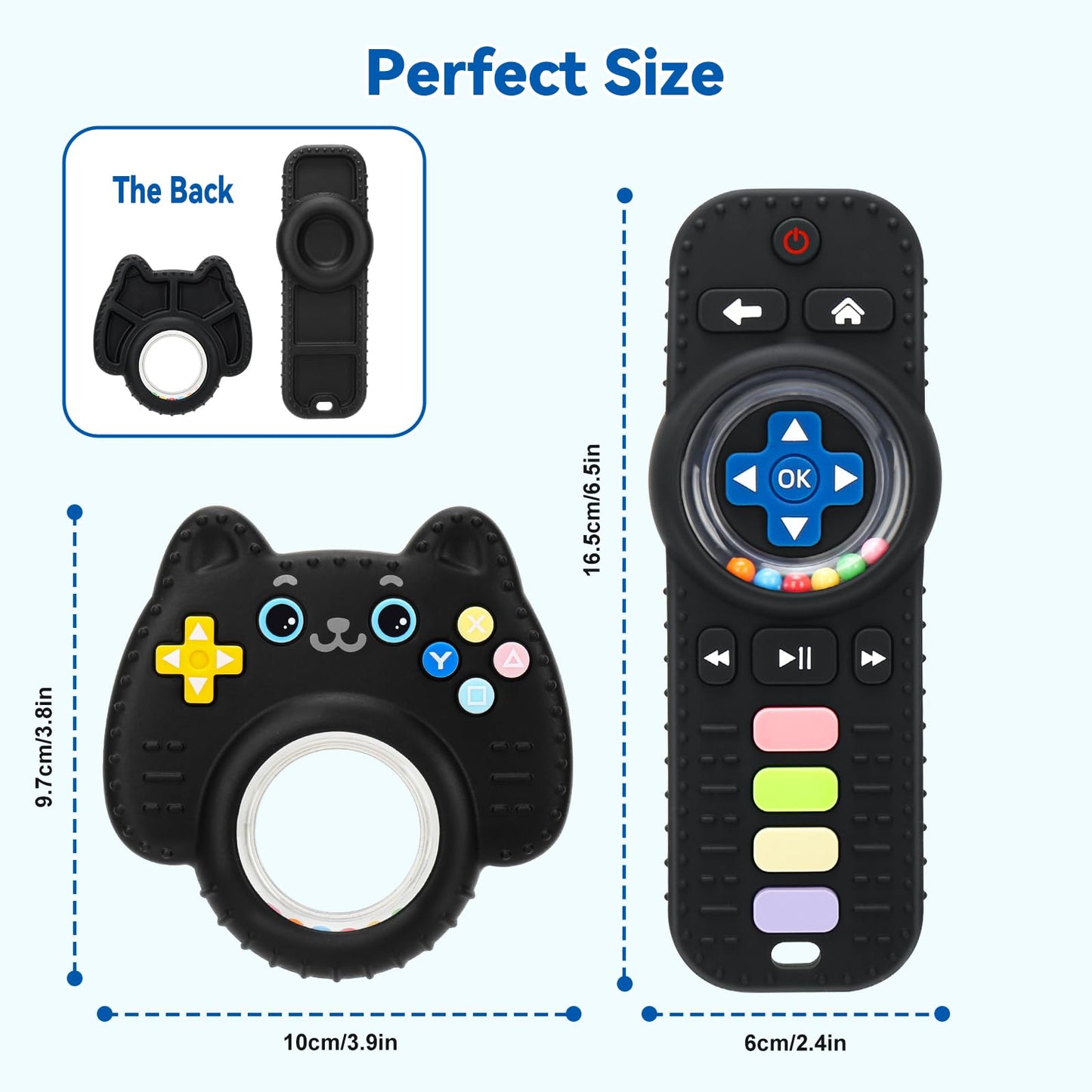 2 Pack Baby Rattles Teething Toy for Babies 3-6 Months, Teething Relief for Infant 6-24 Months, Silicone Teethers TV Remote Boys and Girls Sensory Toy