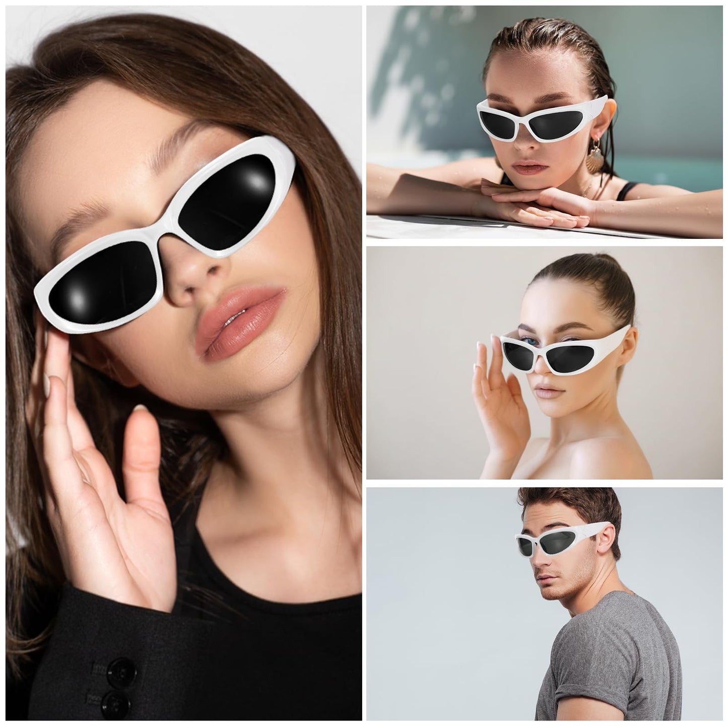 Flutesan 12 Pcs Personalized Y2k Wrap Around Sunglasses with 4 Marker for Adult DIY Rapper Glasses Costume Accessories(16 Pcs, White)
