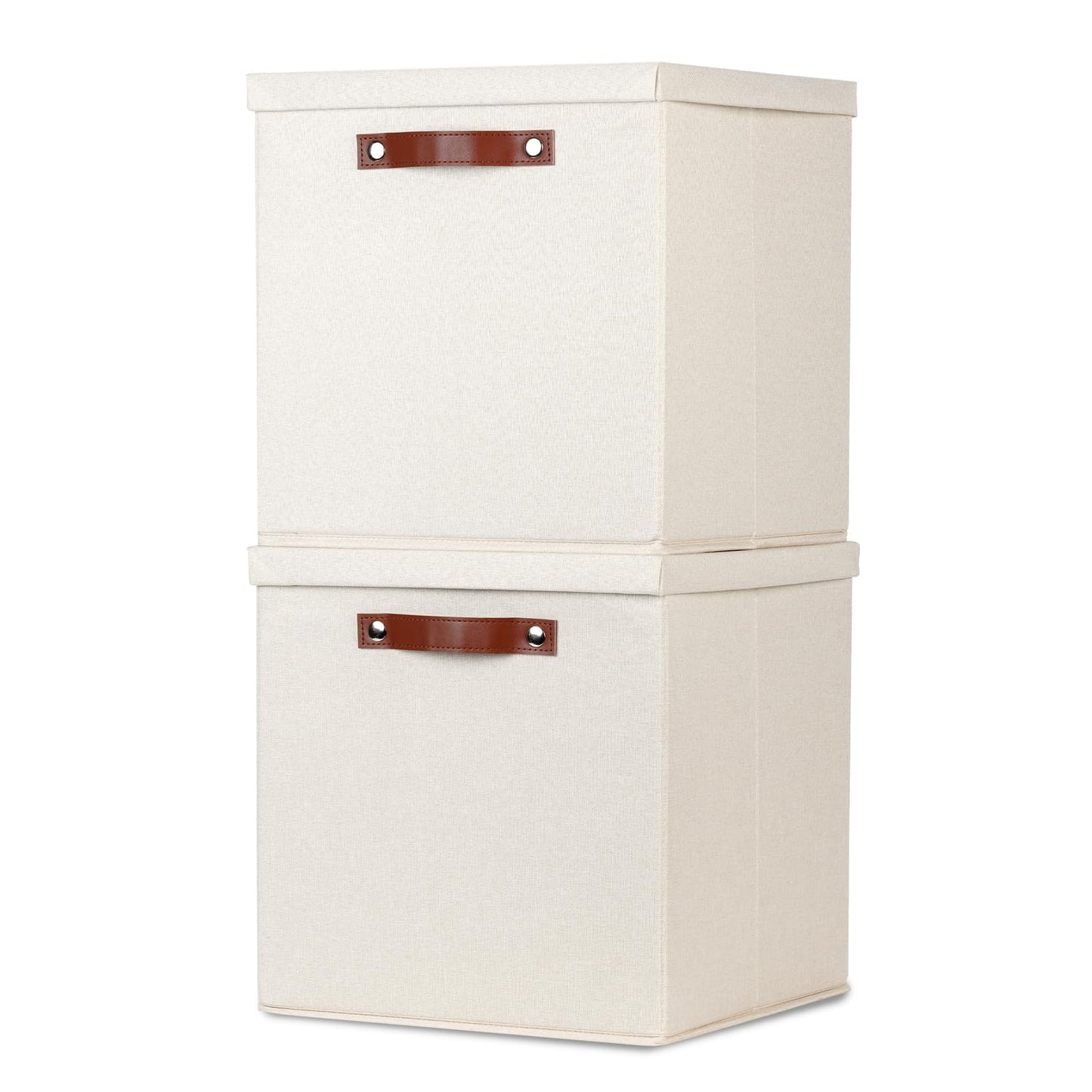 Temary Fabric Storage Bins with Lids 13 Inch Storage Cubes with Lid, Decorative Foldable Storage Boxes for Clothes, Closet Organizers (Beige, 13x13x13inch)