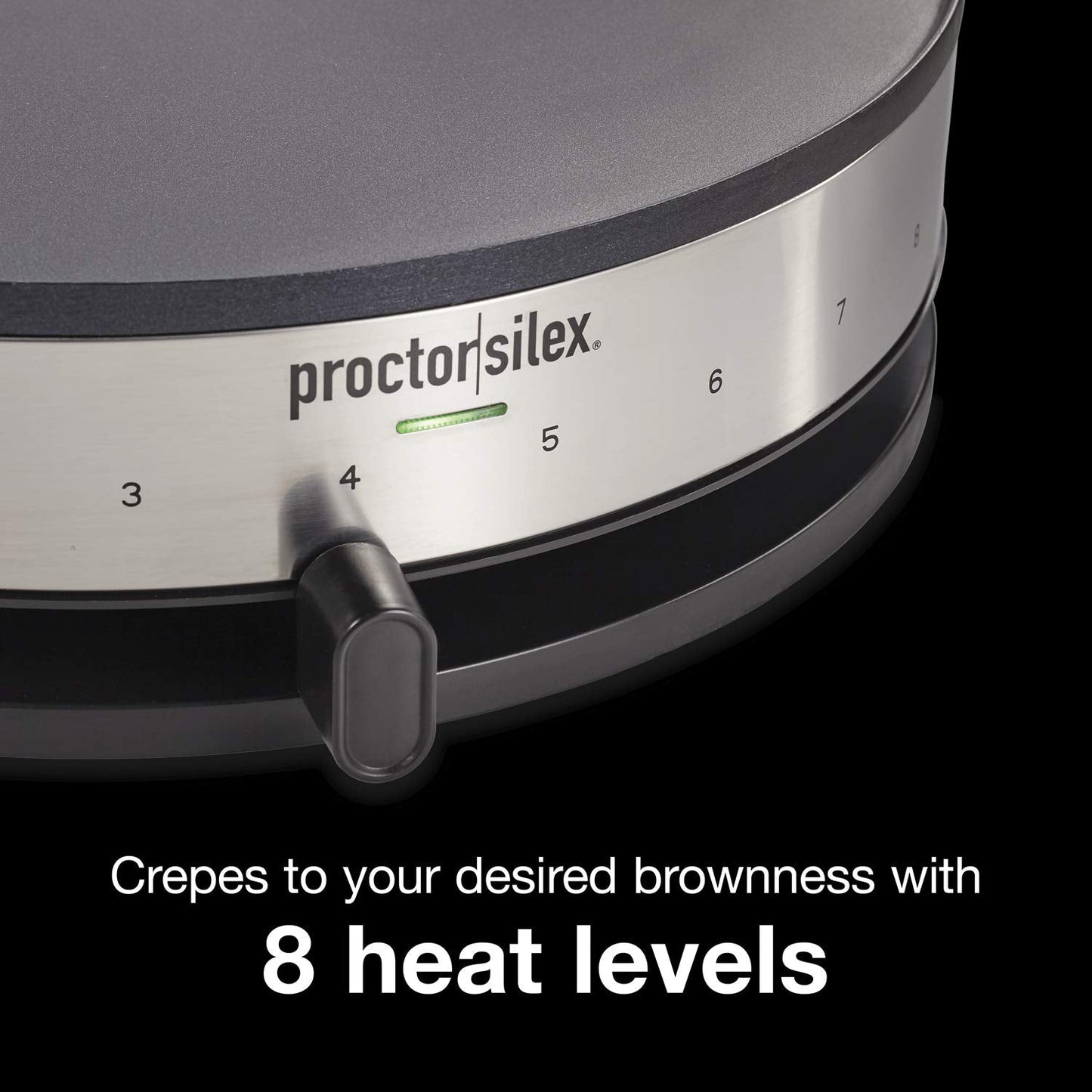 Proctor Silex Electric Crepe Maker with 13” PFAS-Free Nonstick Griddle for Eggs, Pancakes, Omelets and Quesadillas, with Temperature Control, Spatula, Spreader, Batter Cup, Stainless Steel (38400MN)