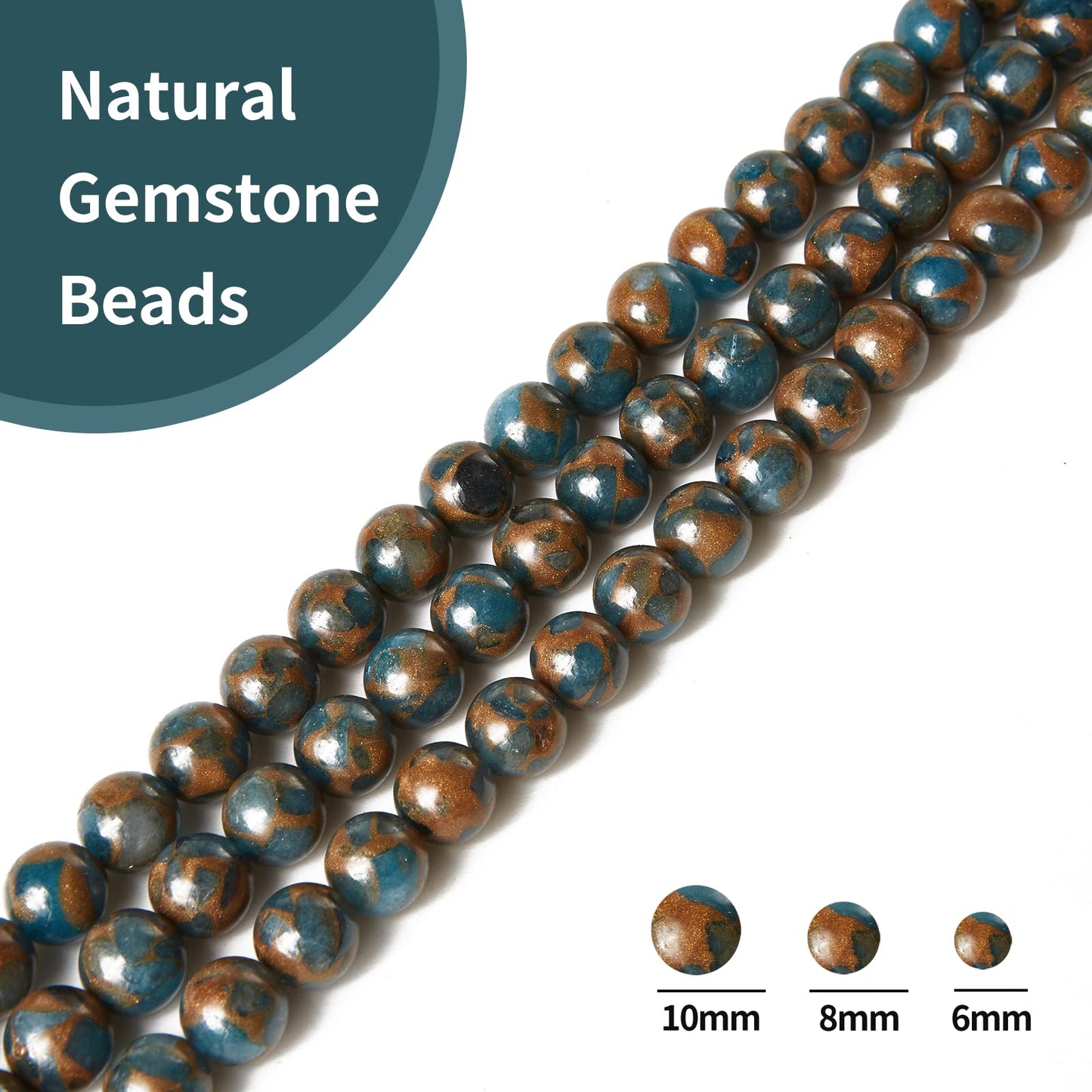35pcs 10mm Natural Lake Blue Cloisonne Beads Gemstone Beads Round Loose Beads for Jewelry Making