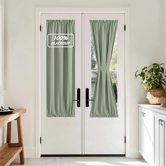 NICETOWN 100% Blackout Sidelight Door Curtain for French Front Window, Thermal Insulated Door Curtains for Kitchen, Privacy Thermal Insulated Christmas Window Cover, W25 X L64, Stone Blue, 1 Panel