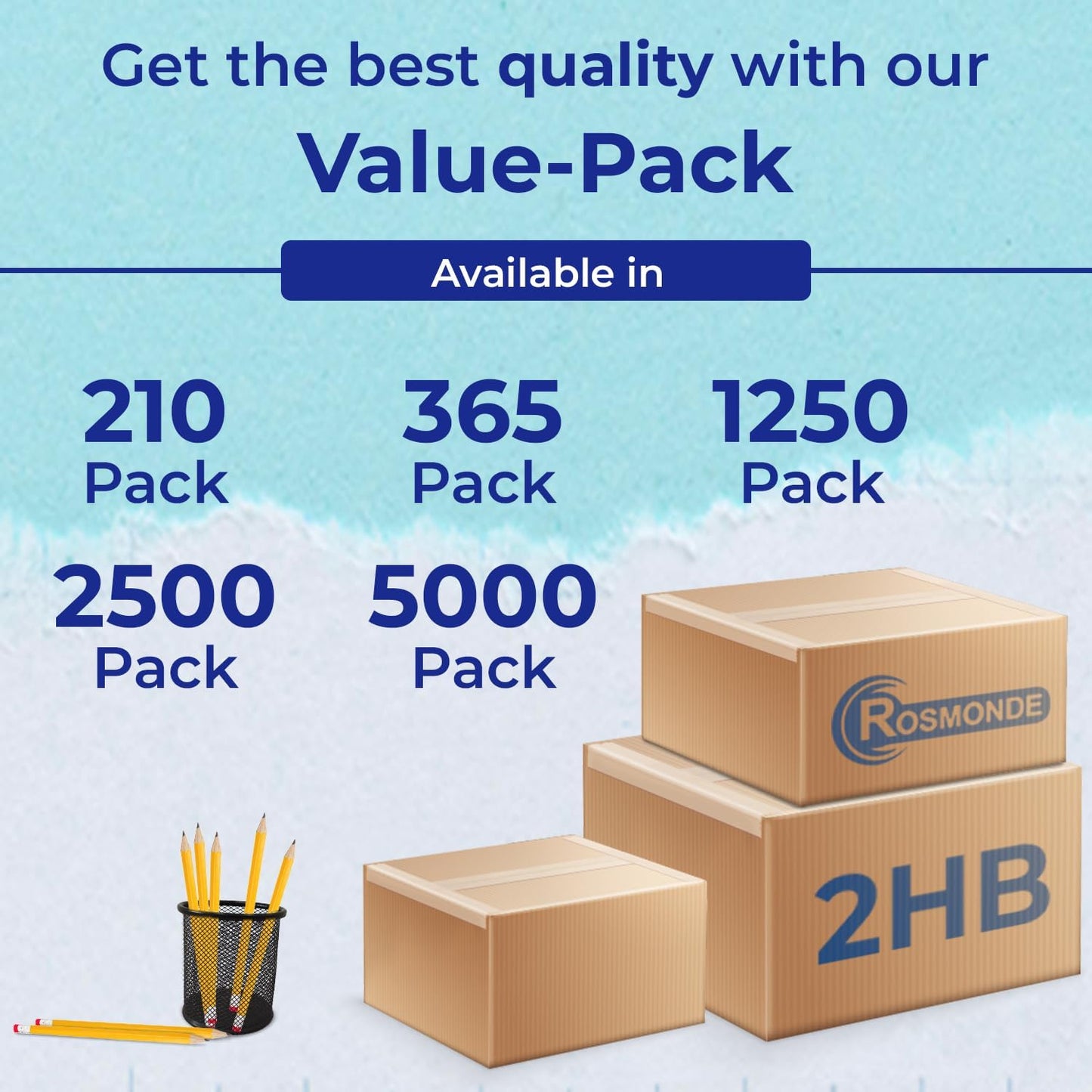 Rosmonde Pencils Bulk, 600 Pack, Pre Sharpened #2, Bulk Yellow Pencils, Easy Hold Grip With Earsers On Top, #2 HB Sharpened, Bulk Supplies for School Districts Classrooms & Colleges