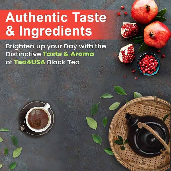Tea4U Flavored Black Ceylon TeaBags (Pomegranate) - Ideal Quality from Sri Lanka's Finest Leaves and Expertly Blended - 25 Count