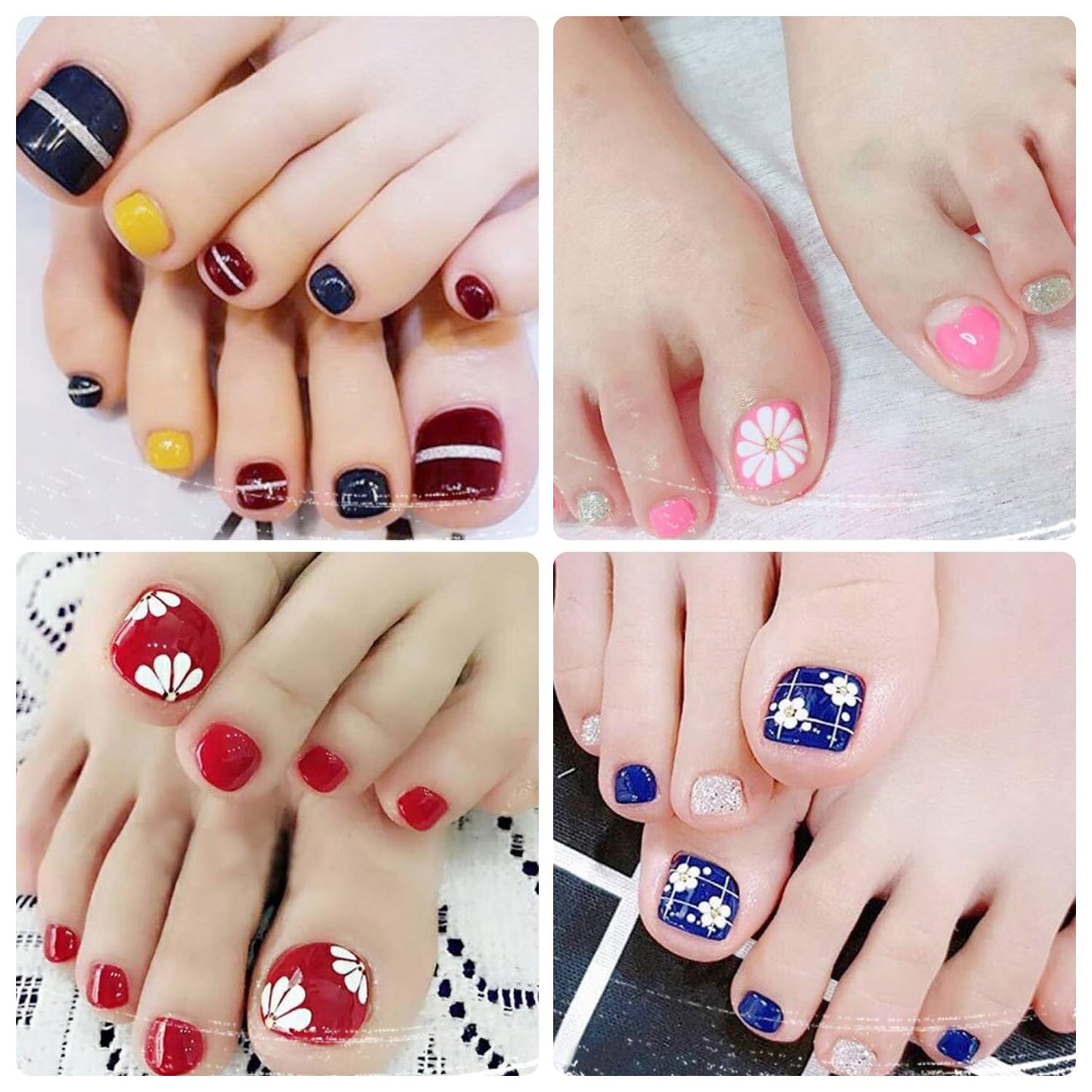 SILPECWEE 40 Sheets Toe Nail Stickers Full Nail Wraps for Women Solid Color Flower Toenail Polish Strips Nail Polish Stickers Self Adhesive Manicure Stickers for Toes with 1pc Nail File