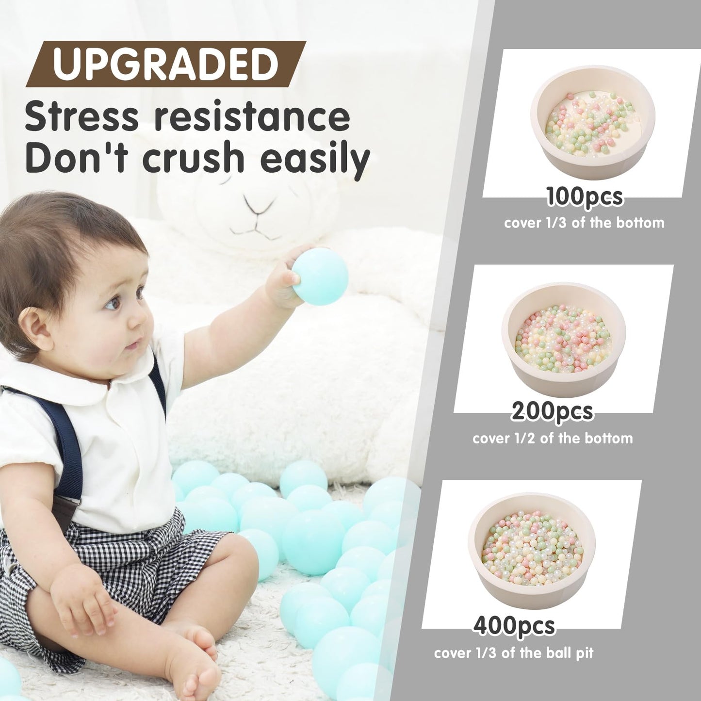 Realhaha Ball Pit Balls 100 PCS, Star Shapes for Babies Kids Playpen Plastic Balls for Babies Ball Pool Puppy Playballs, Beige White Clear